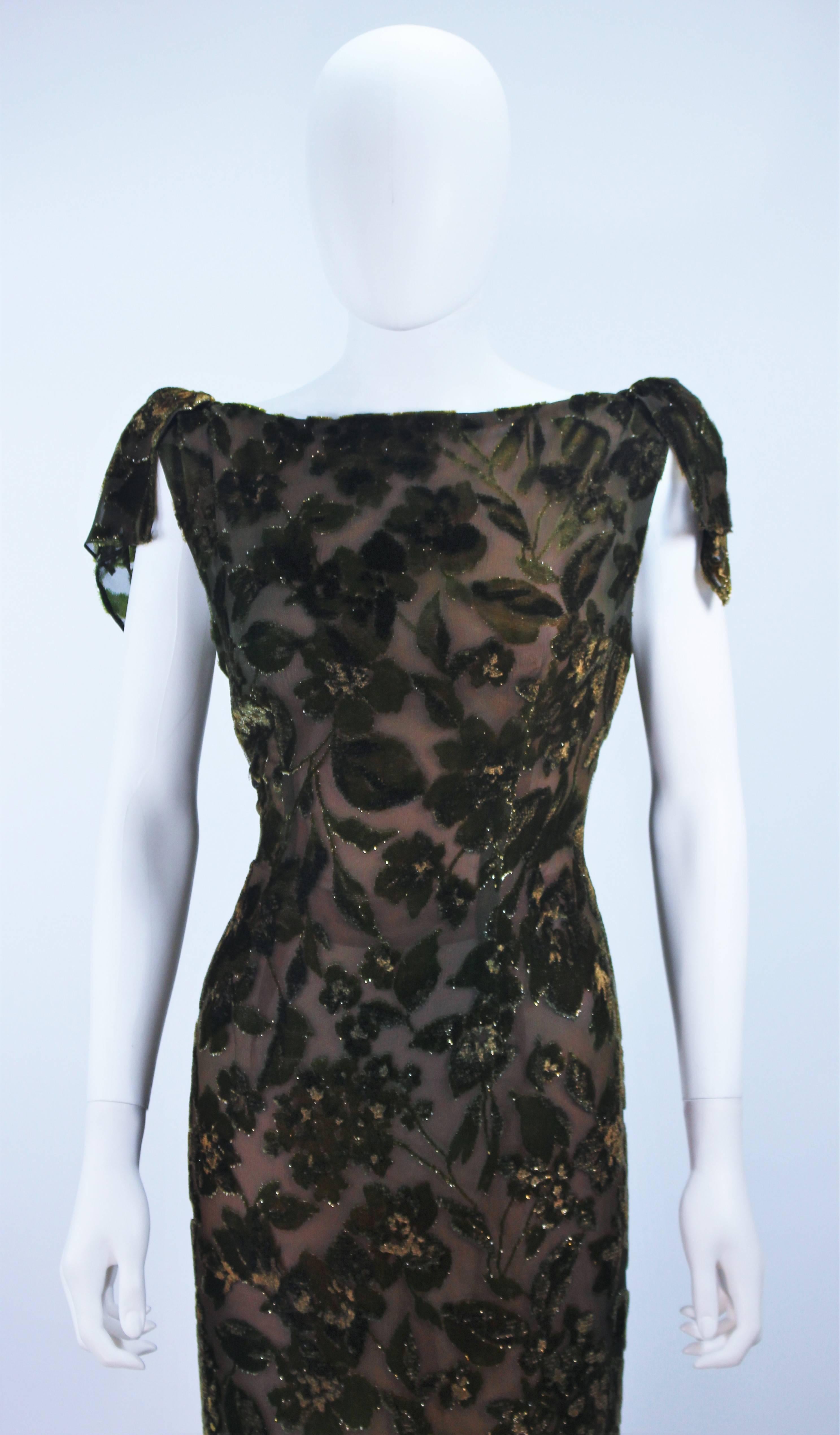 Black Green Metallic Silk Velvet Draped Gown Size 6 8