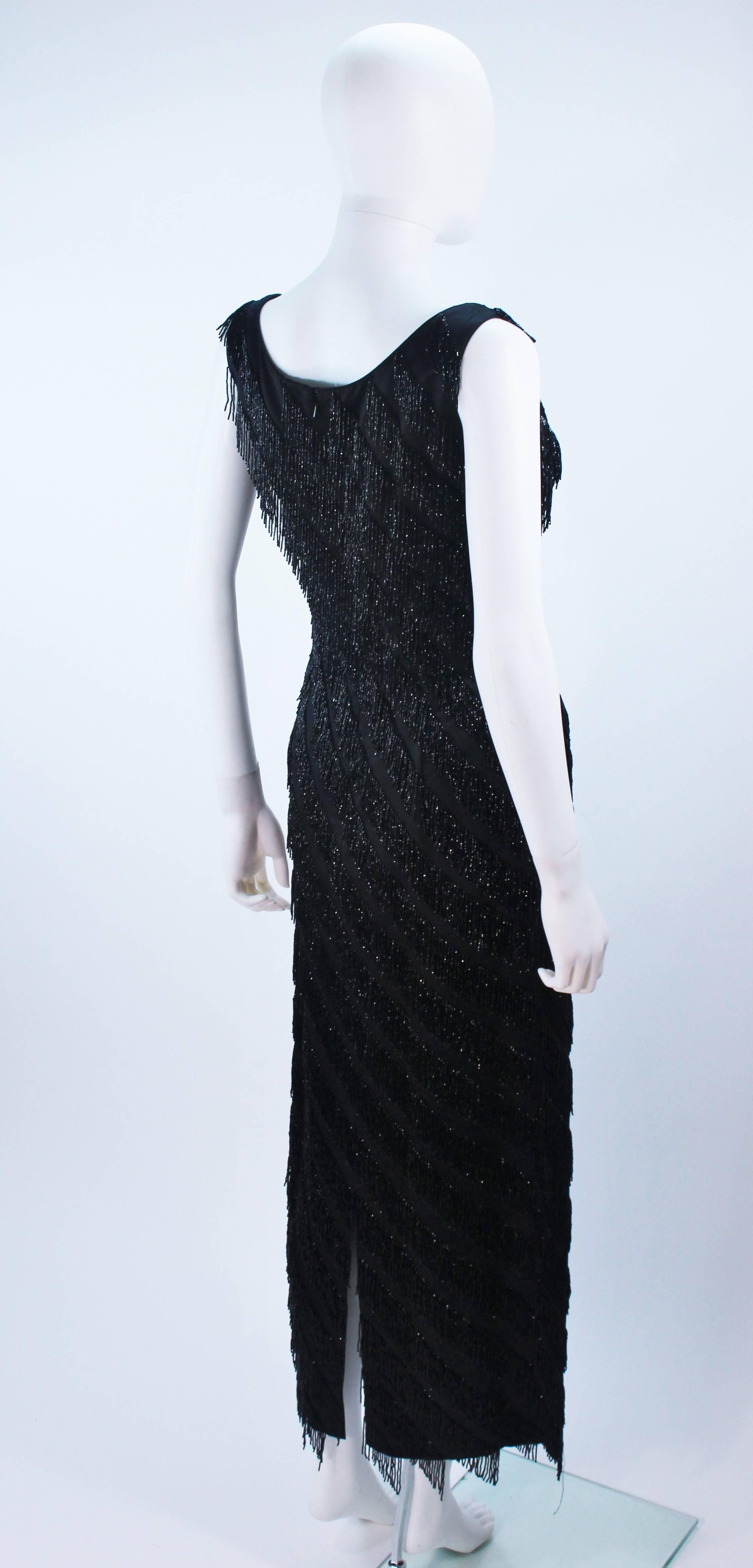 PAULINE SHEN Black Silk Asymmetrical Beaded Fringe Gown Size 2 4 For Sale 3