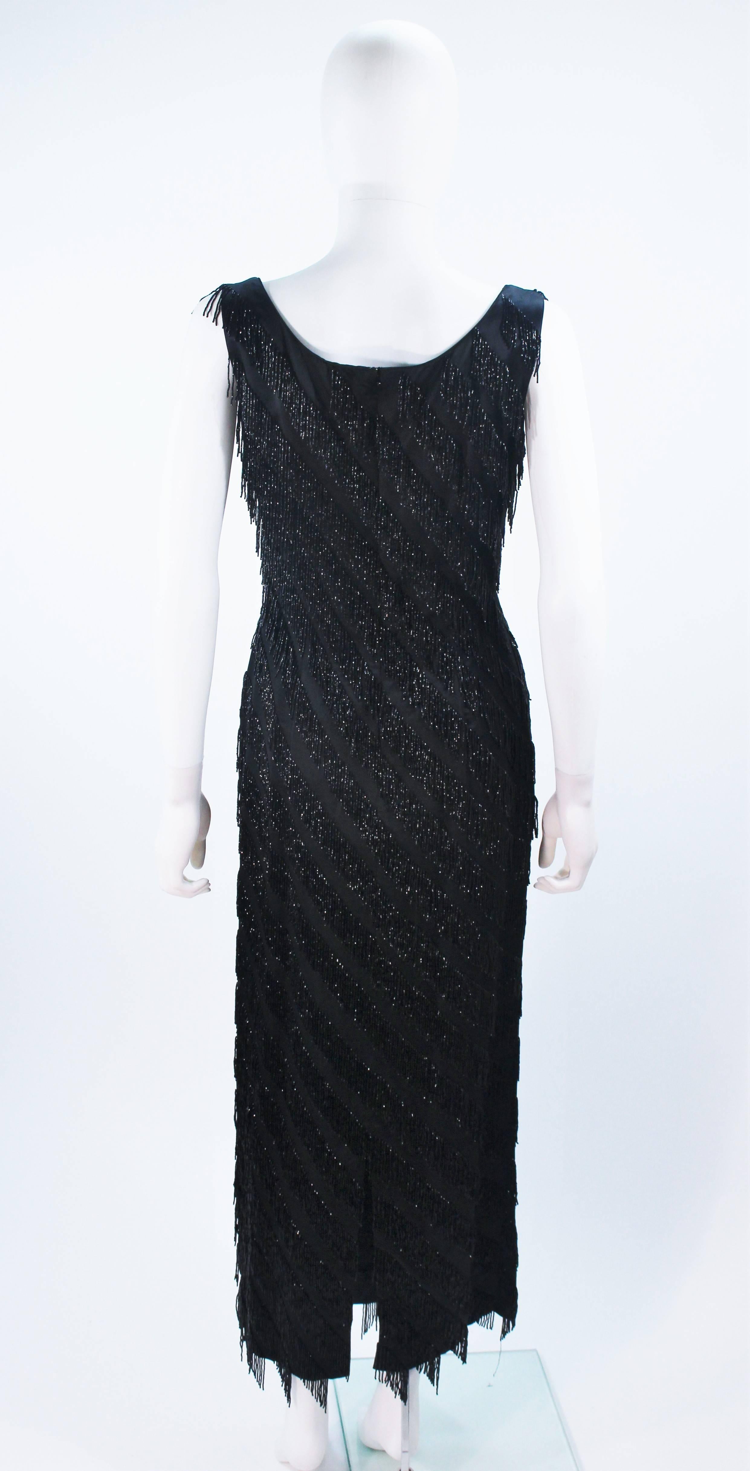 PAULINE SHEN Black Silk Asymmetrical Beaded Fringe Gown Size 2 4 For Sale 4