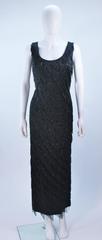 PAULINE SHEN Black Silk Asymmetrical Beaded Fringe Gown Size 2 4