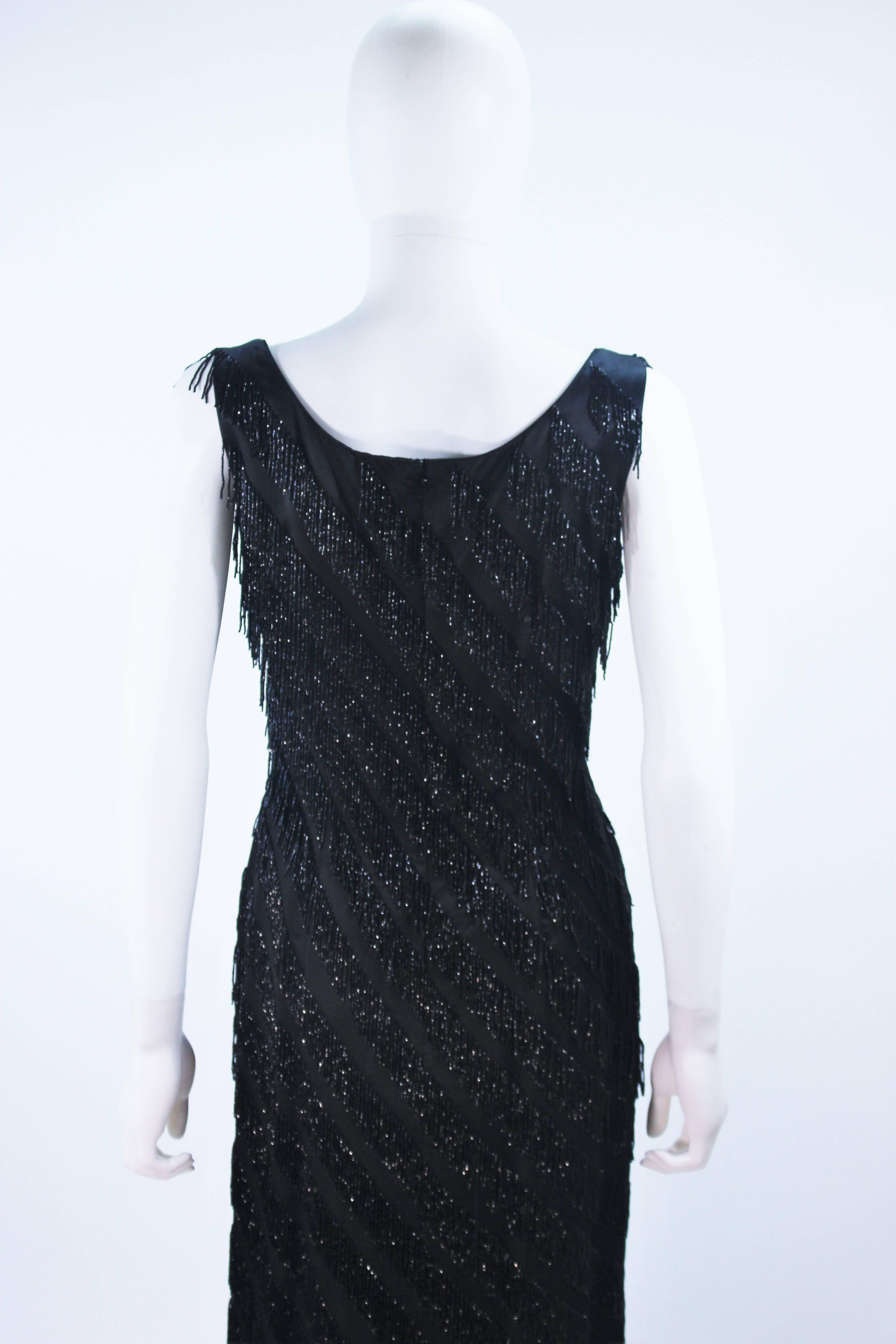 PAULINE SHEN Black Silk Asymmetrical Beaded Fringe Gown Size 2 4 For Sale 5