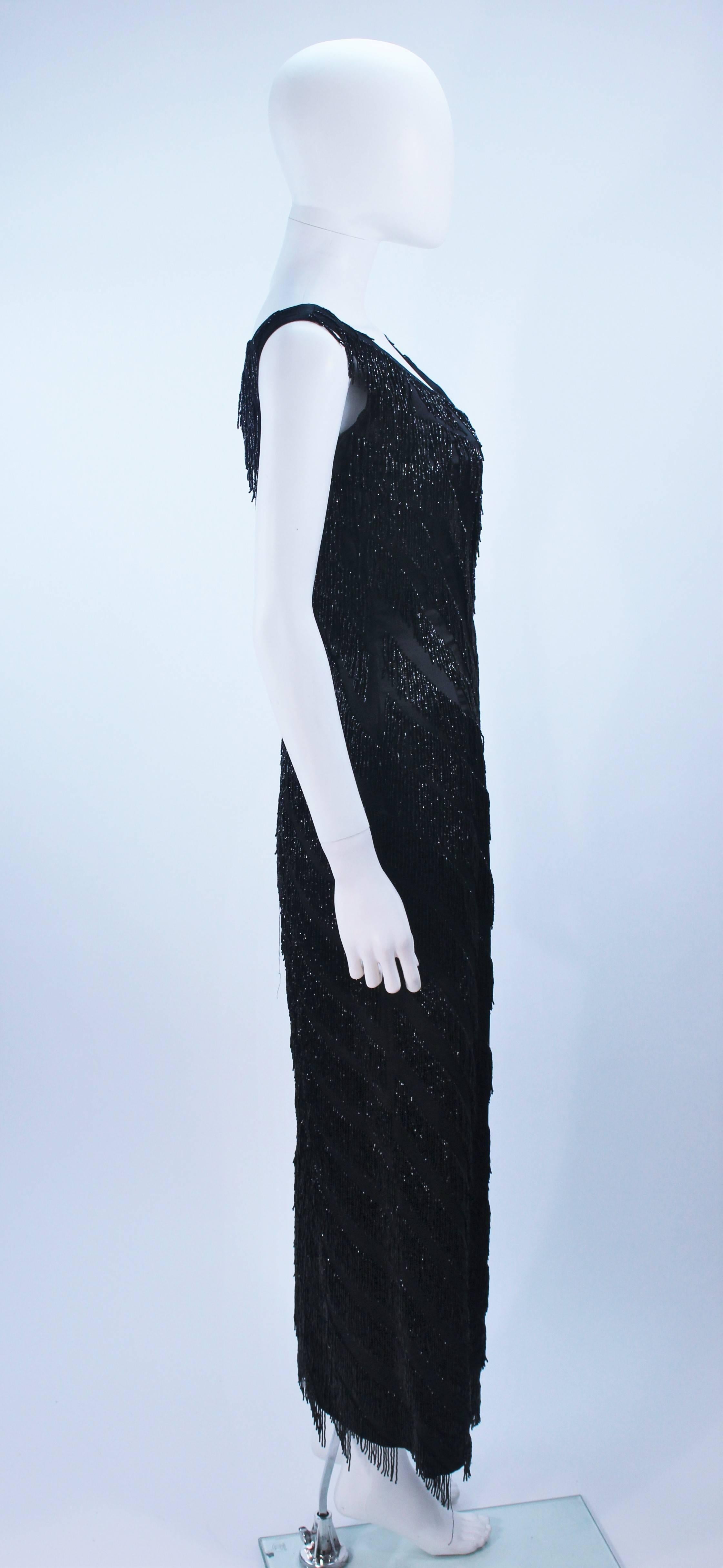 PAULINE SHEN Black Silk Asymmetrical Beaded Fringe Gown Size 2 4 For Sale 2