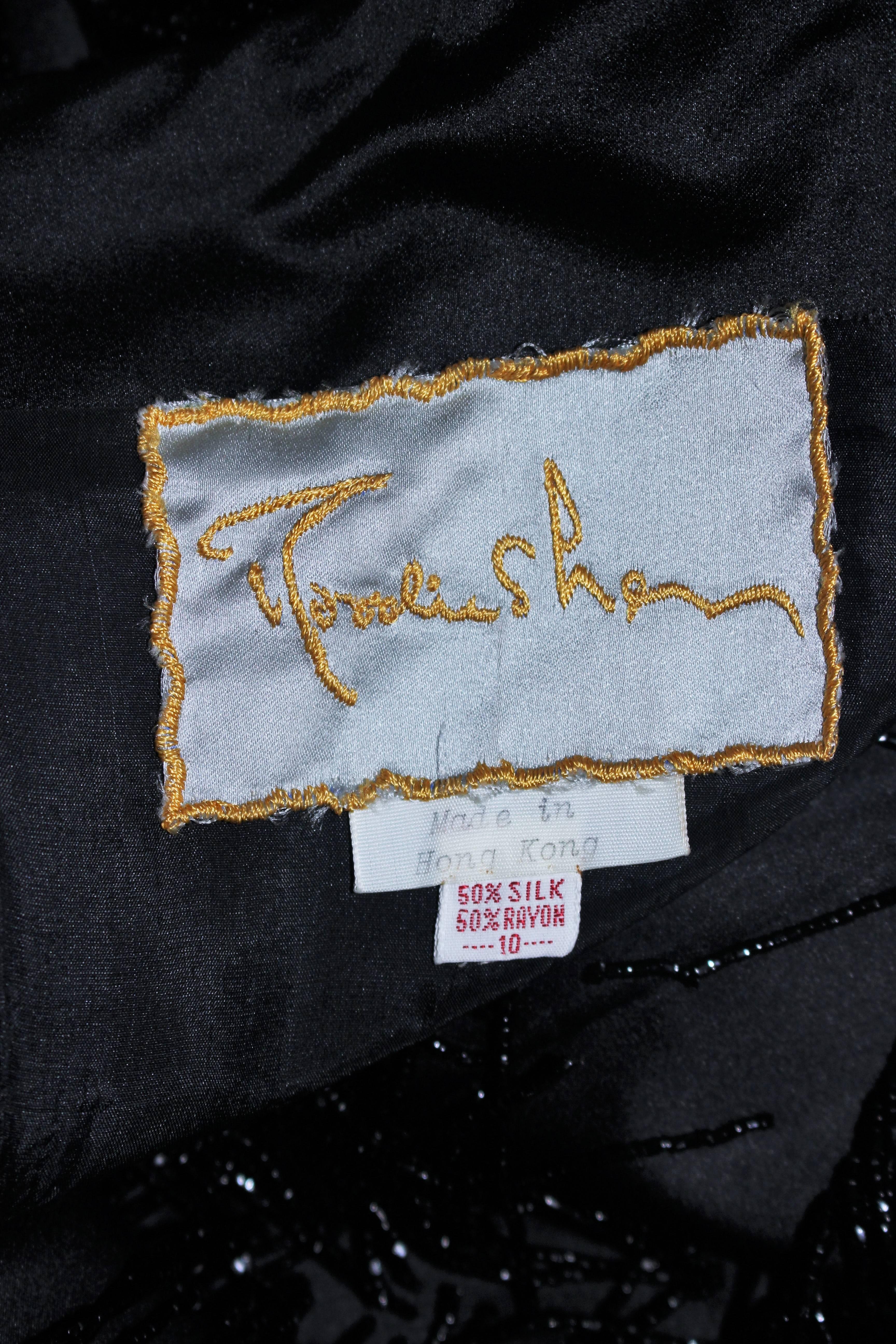 PAULINE SHEN Black Silk Asymmetrical Beaded Fringe Gown Size 2 4 For Sale 6