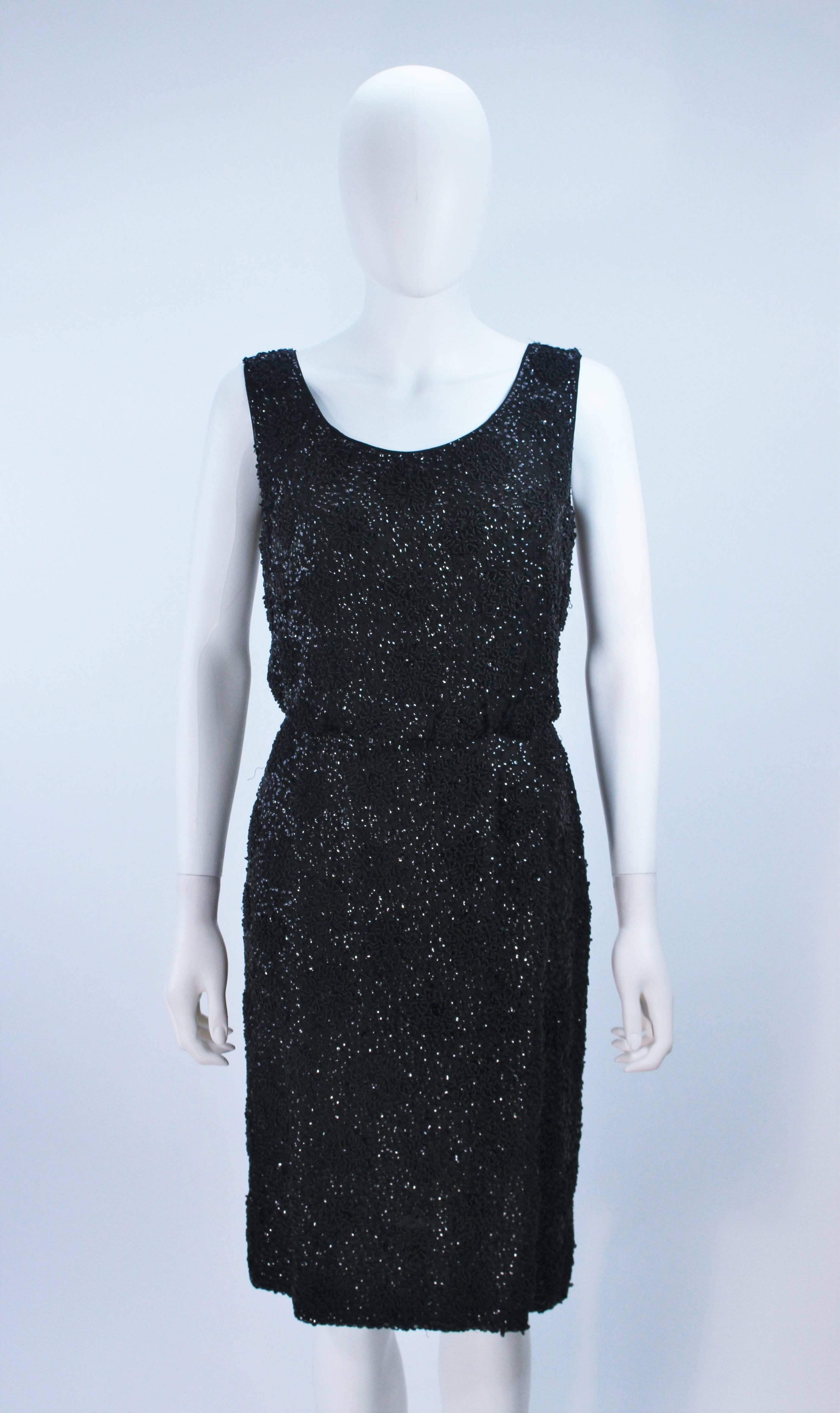 1960's Black Silk Chiffon Beaded Cocktail Dress Size 4 In Excellent Condition For Sale In Los Angeles, CA