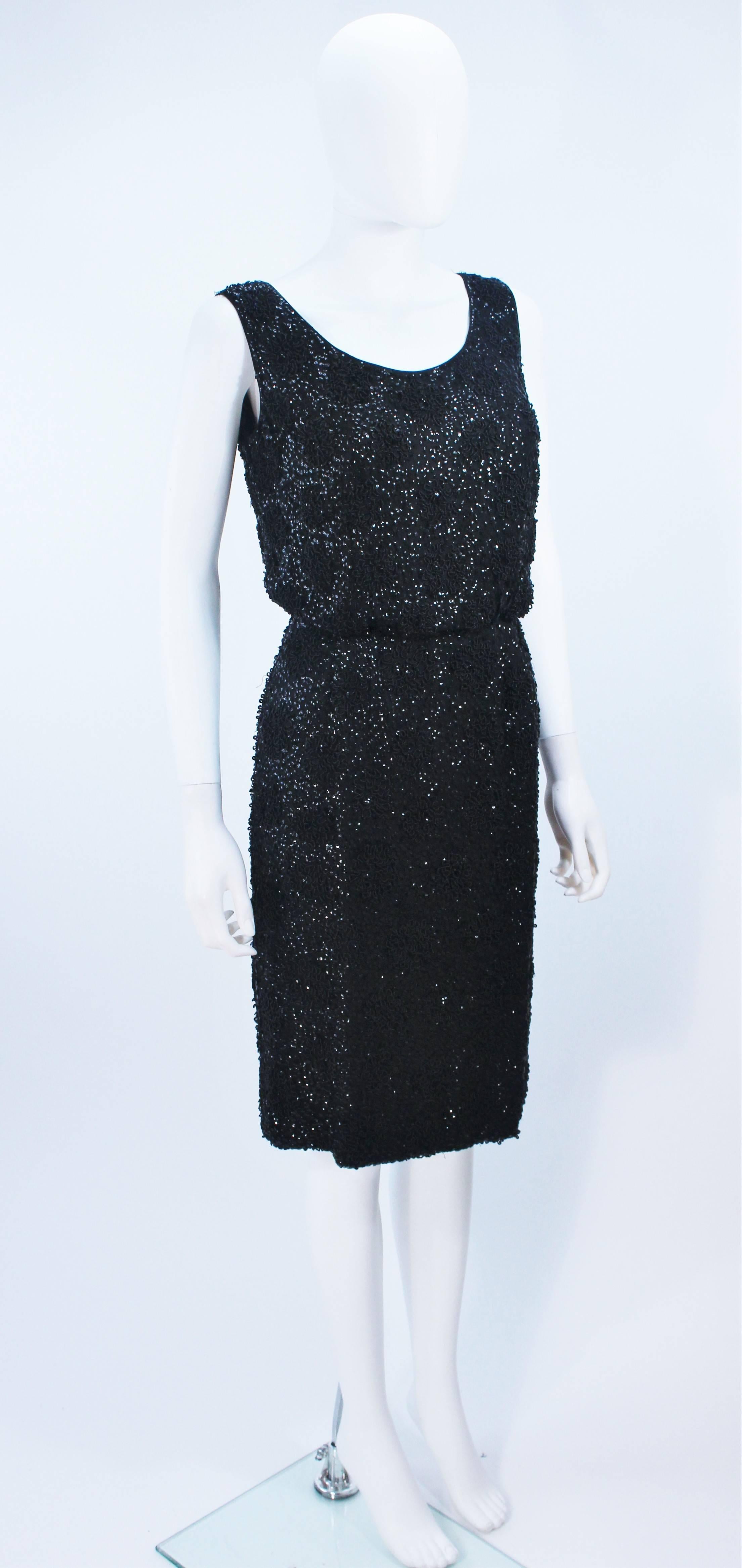 Women's 1960's Black Silk Chiffon Beaded Cocktail Dress Size 4 For Sale