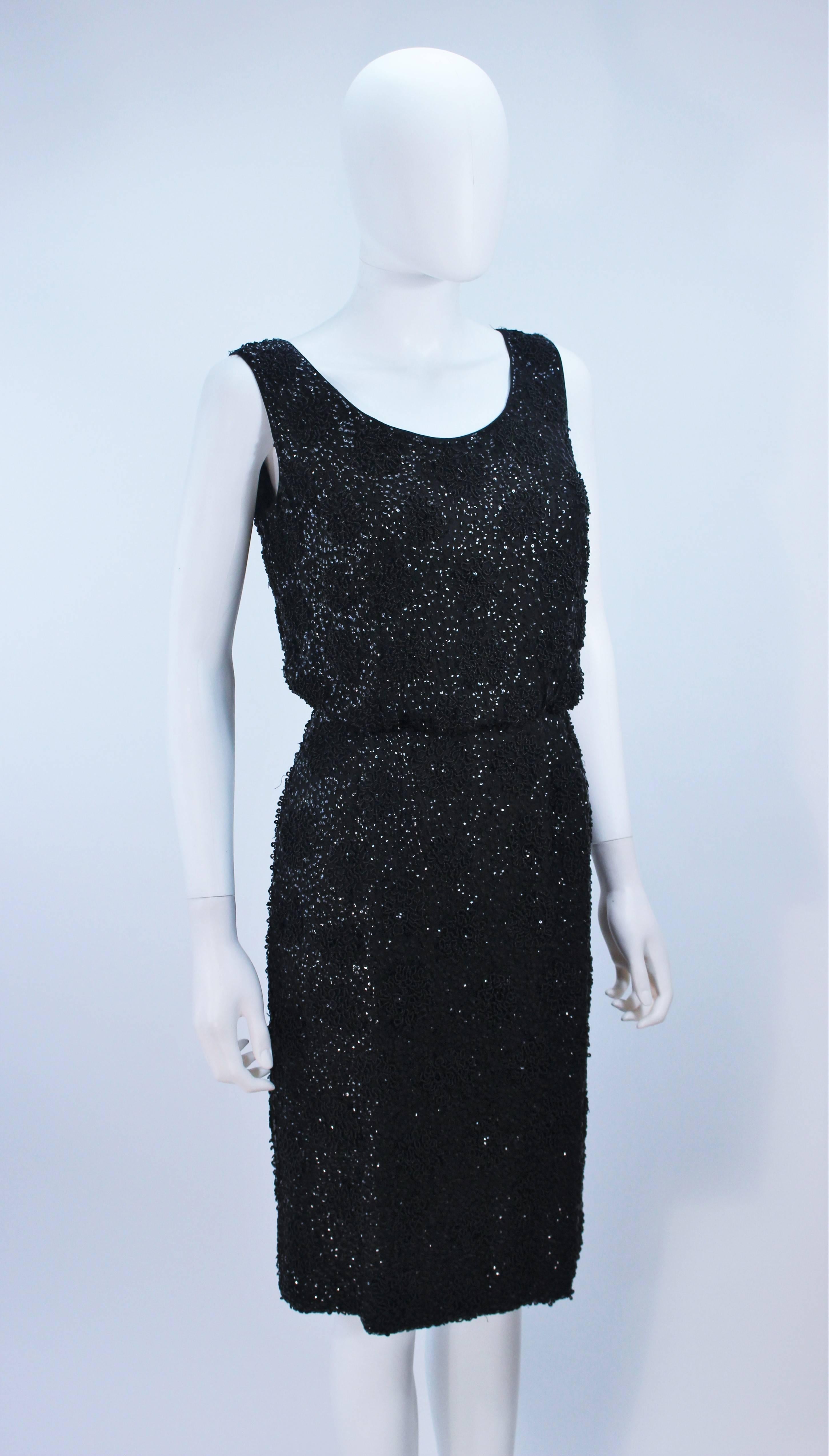 1960's Black Silk Chiffon Beaded Cocktail Dress Size 4 For Sale 1