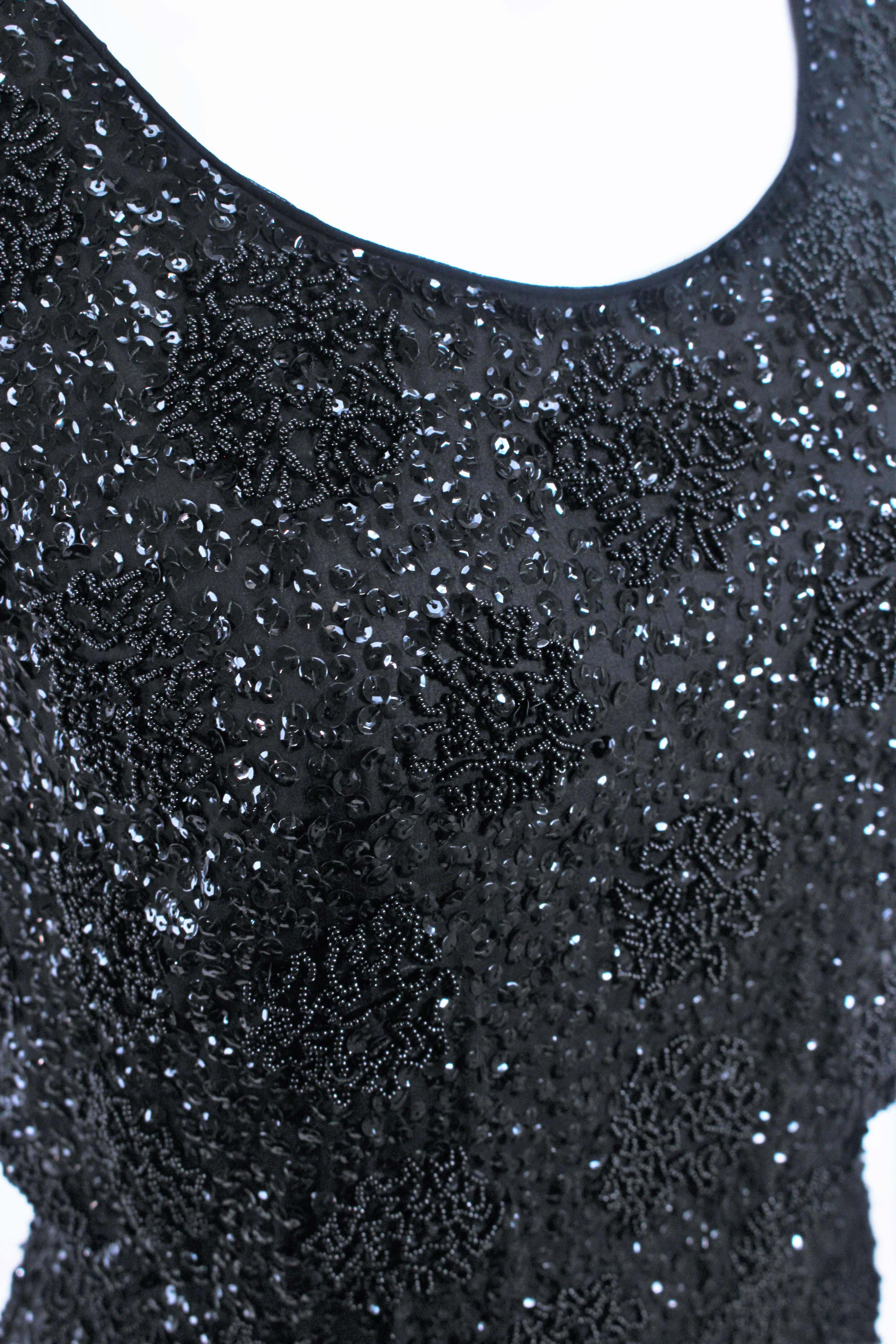 1960's Black Silk Chiffon Beaded Cocktail Dress Size 4 For Sale 2