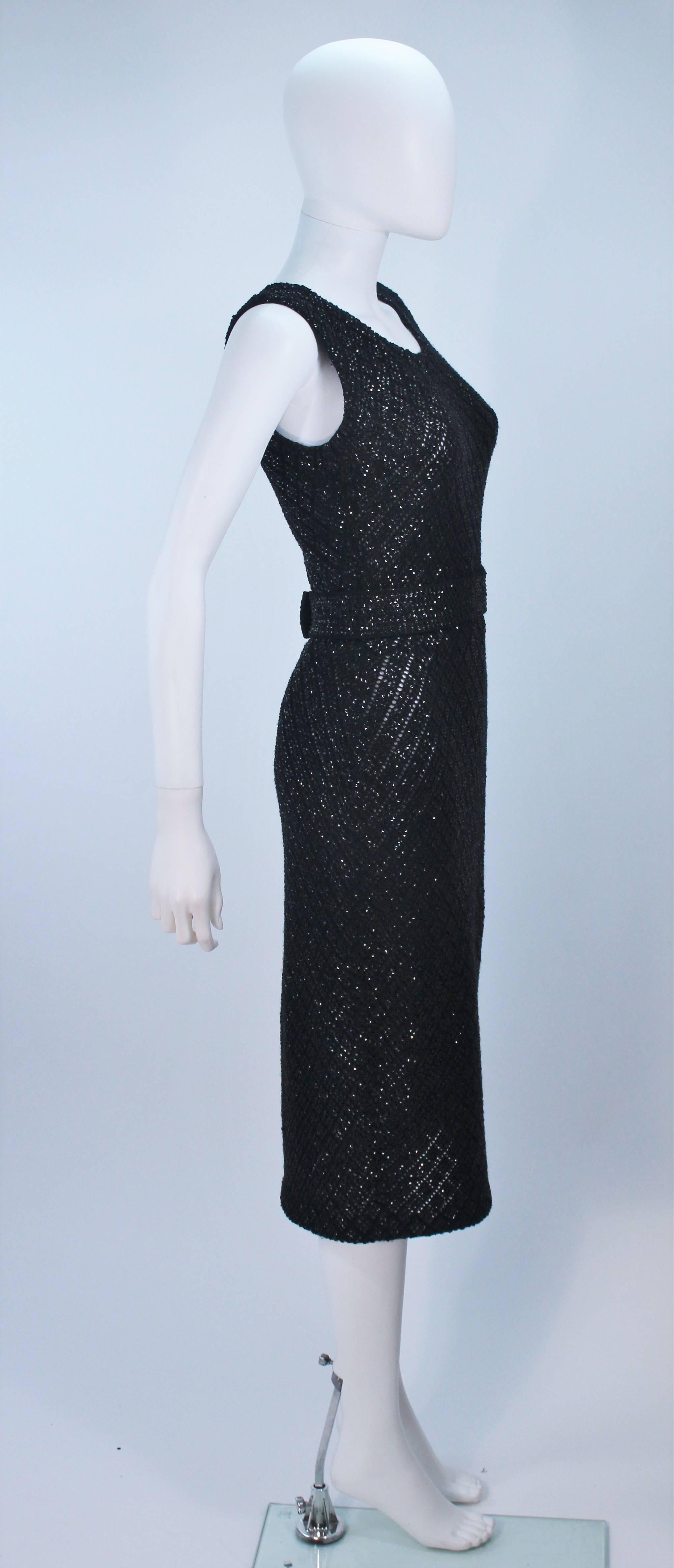 1960's Embellished Black Wool Knit Cocktail Dress with Diamond Pattern Size 6 For Sale 2
