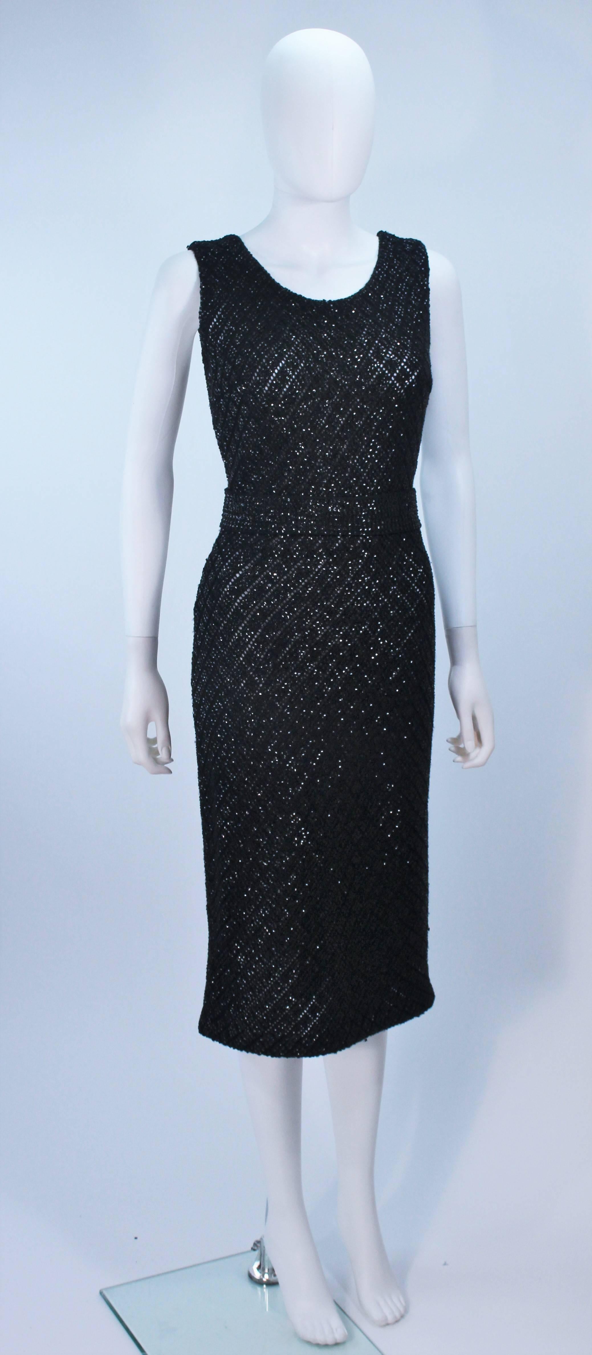 1960's Embellished Black Wool Knit Cocktail Dress with Diamond Pattern Size 6 For Sale 1