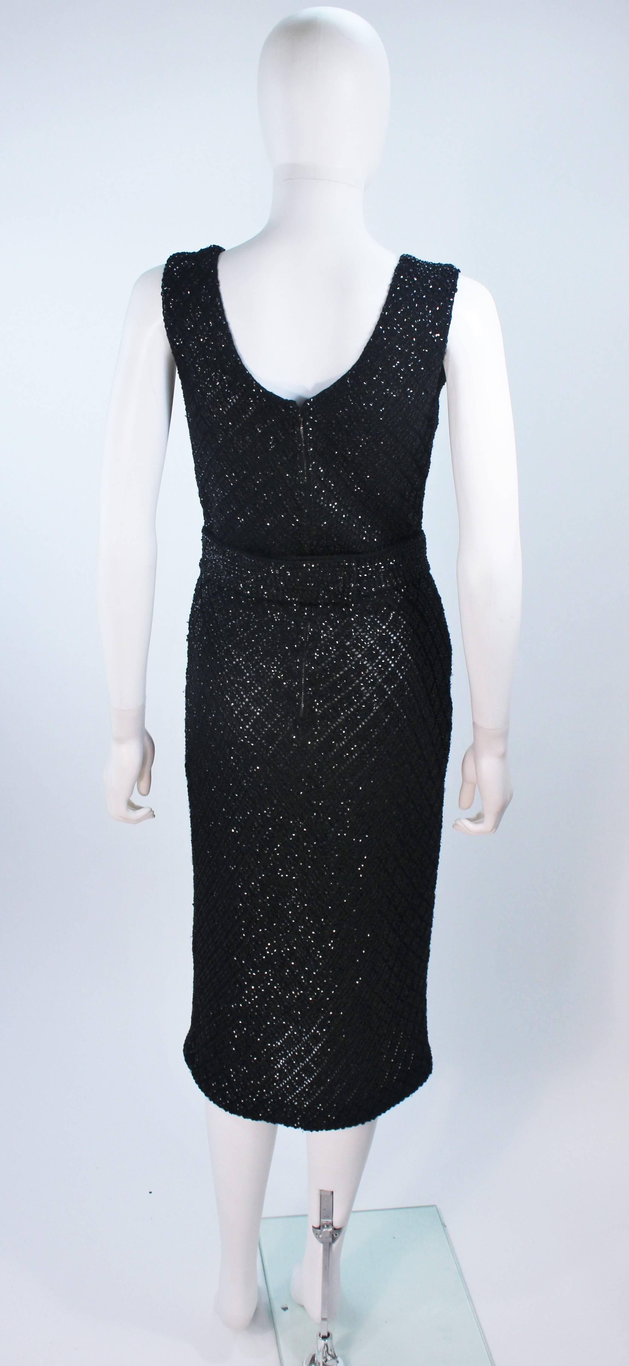 1960's Embellished Black Wool Knit Cocktail Dress with Diamond Pattern Size 6 For Sale 3