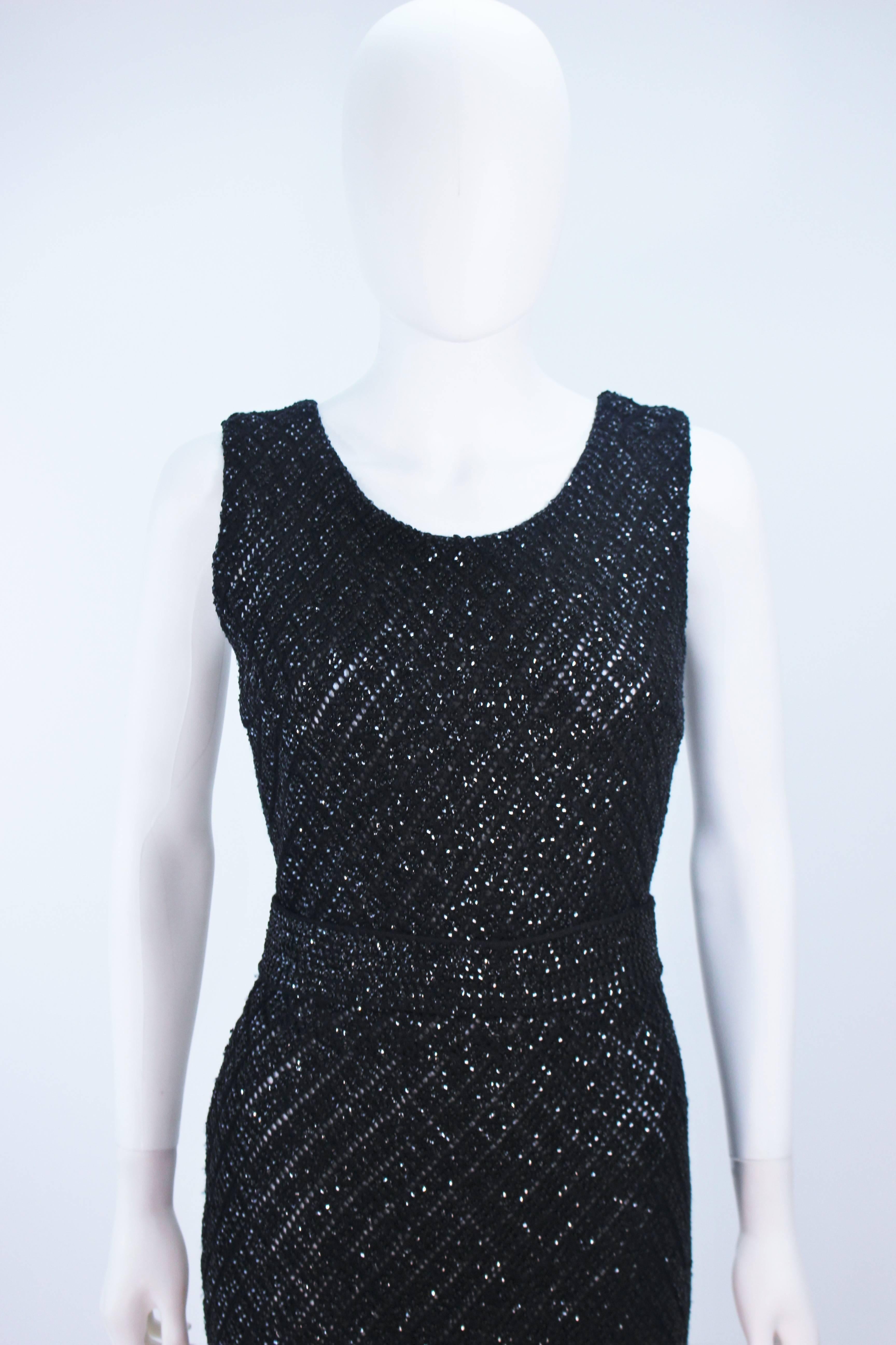 Women's 1960's Embellished Black Wool Knit Cocktail Dress with Diamond Pattern Size 6 For Sale
