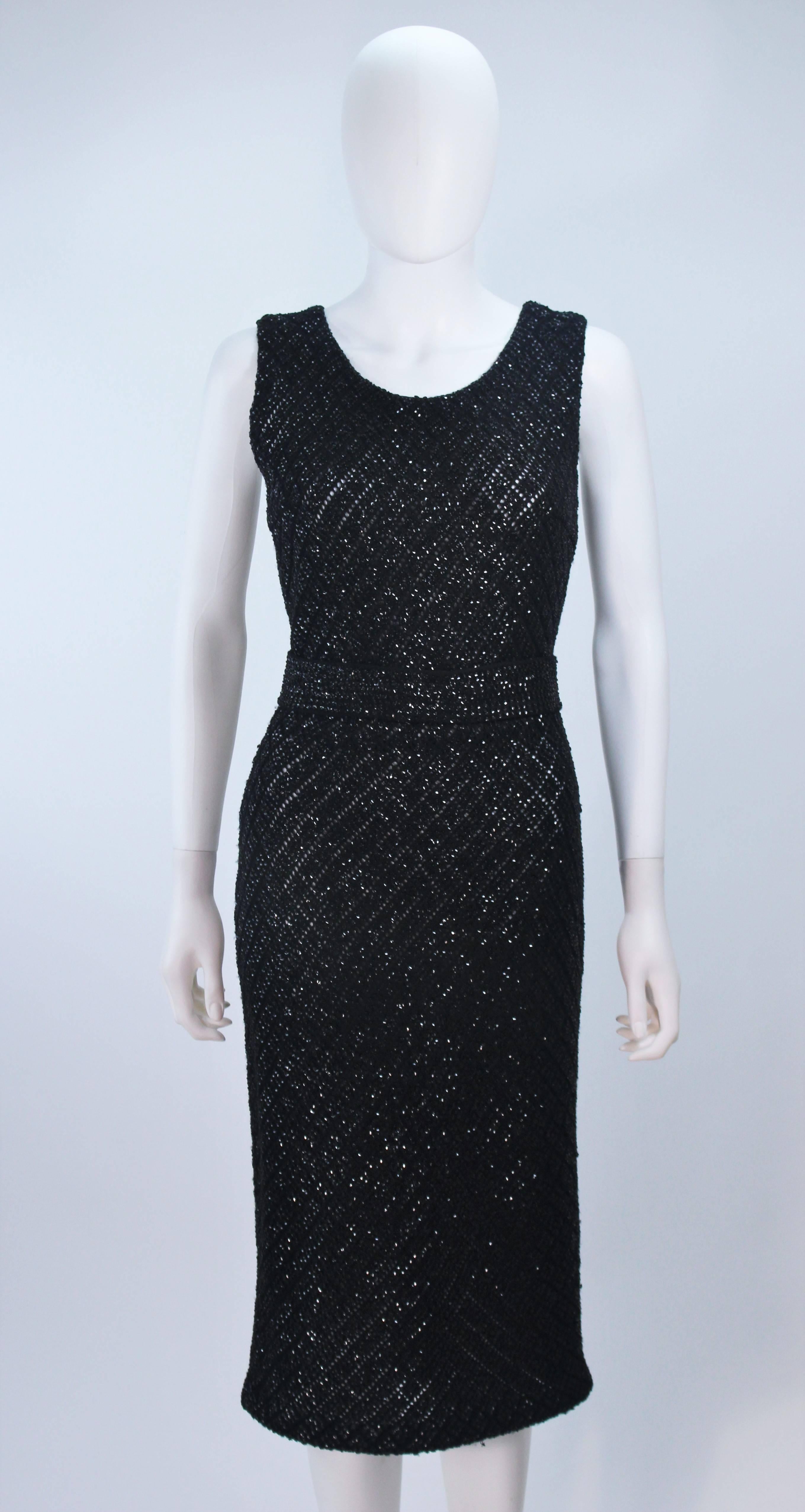 1960's Embellished Black Wool Knit Cocktail Dress with Diamond Pattern Size 6 In Excellent Condition For Sale In Los Angeles, CA