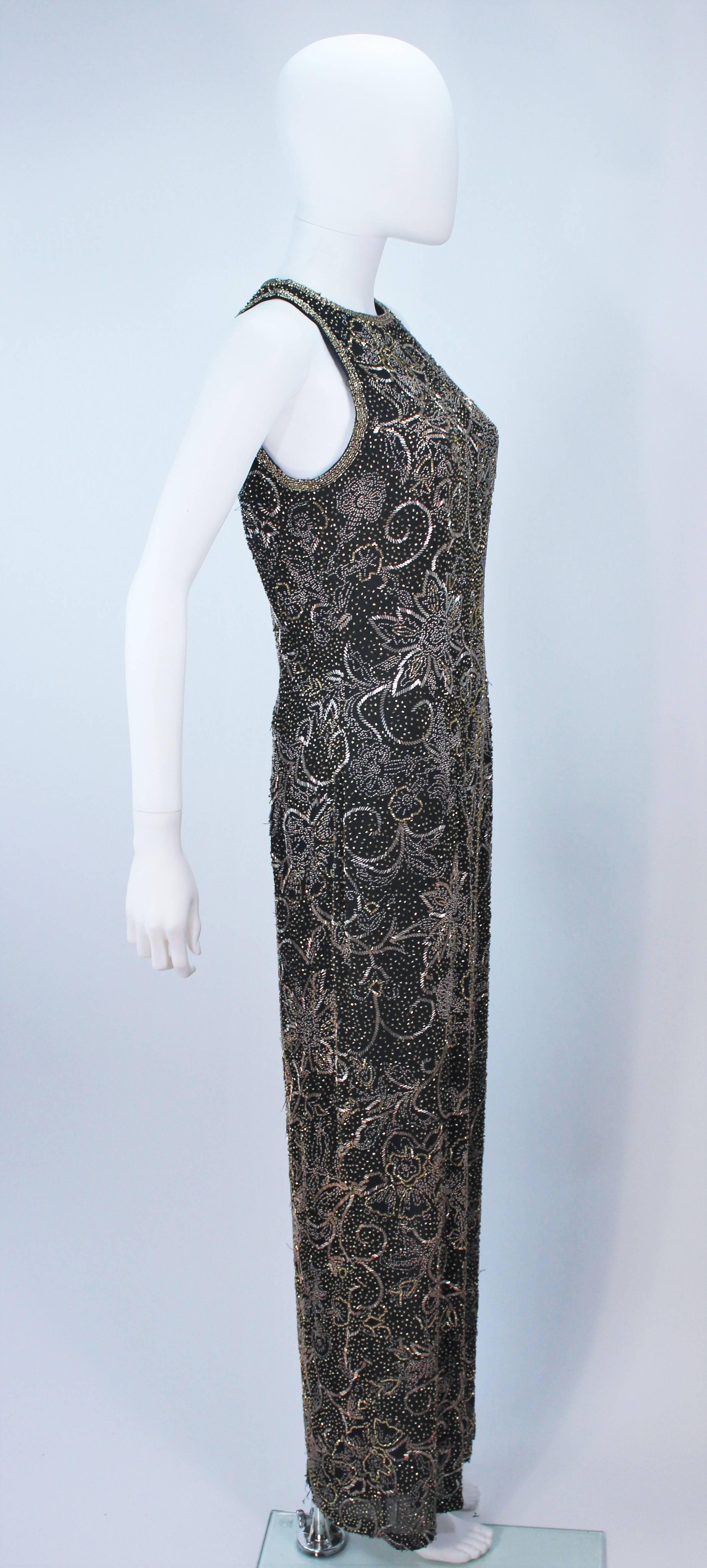 OLEG CASSINI Black and Gold Beaded Gown Size 8 For Sale 3