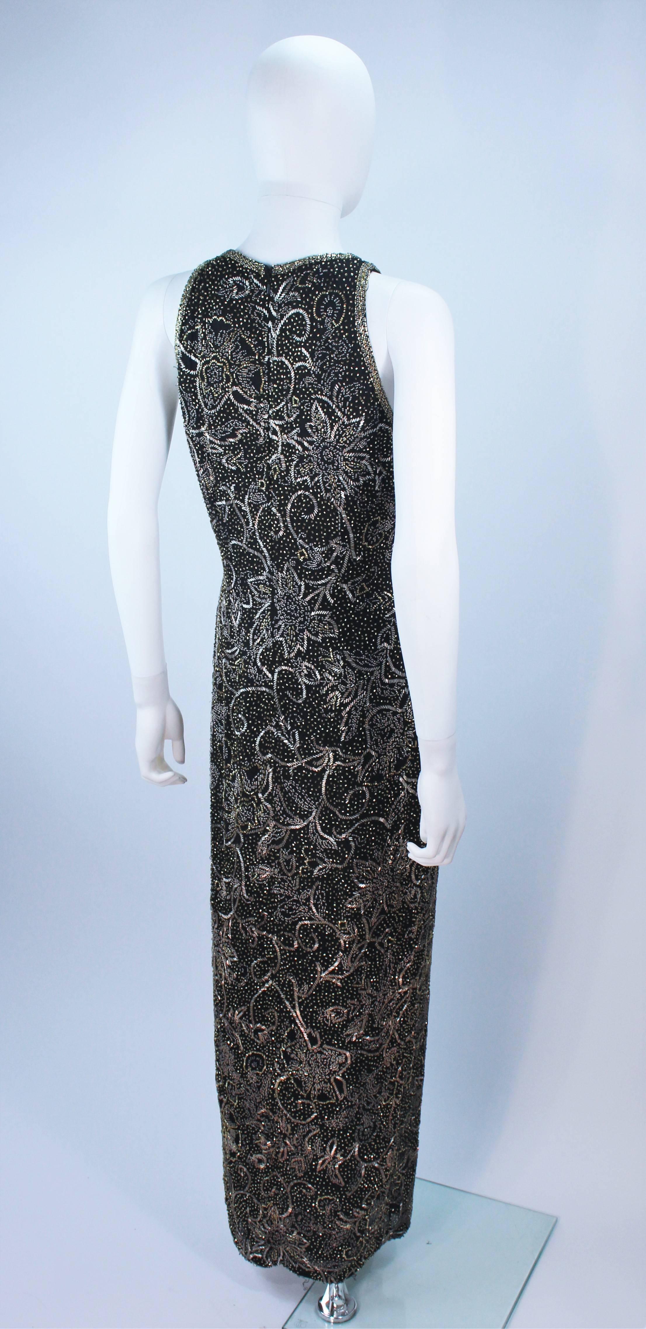 OLEG CASSINI Black and Gold Beaded Gown Size 8 For Sale 4