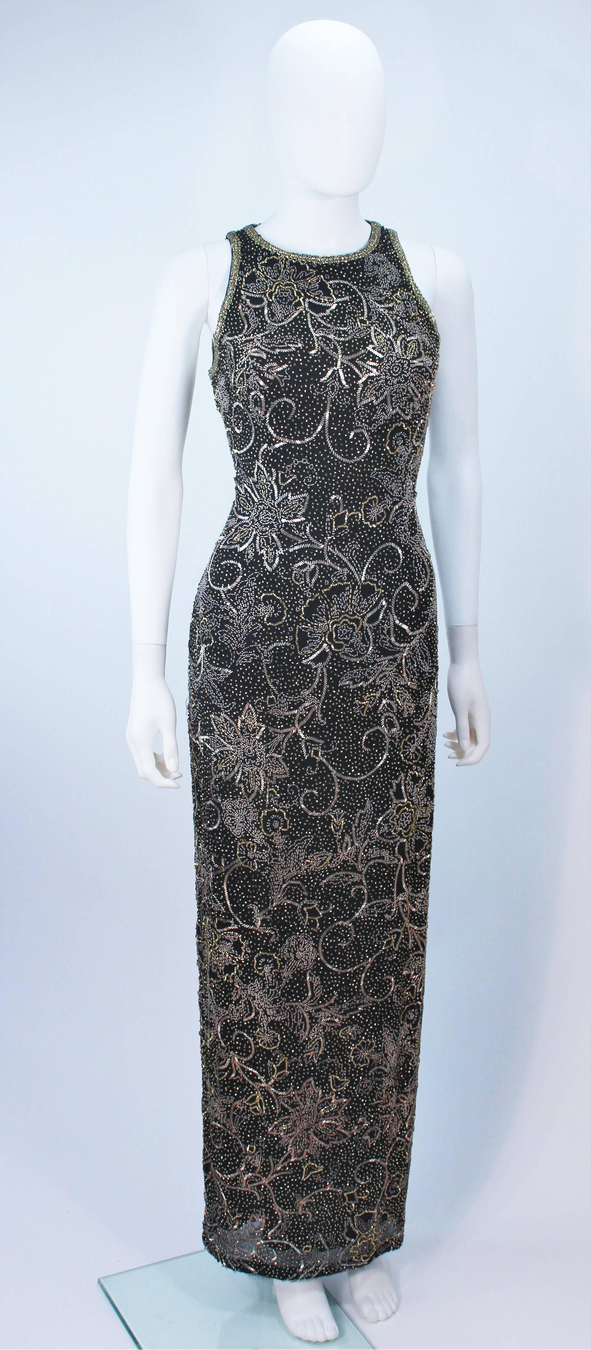 OLEG CASSINI Black and Gold Beaded Gown Size 8 For Sale 1