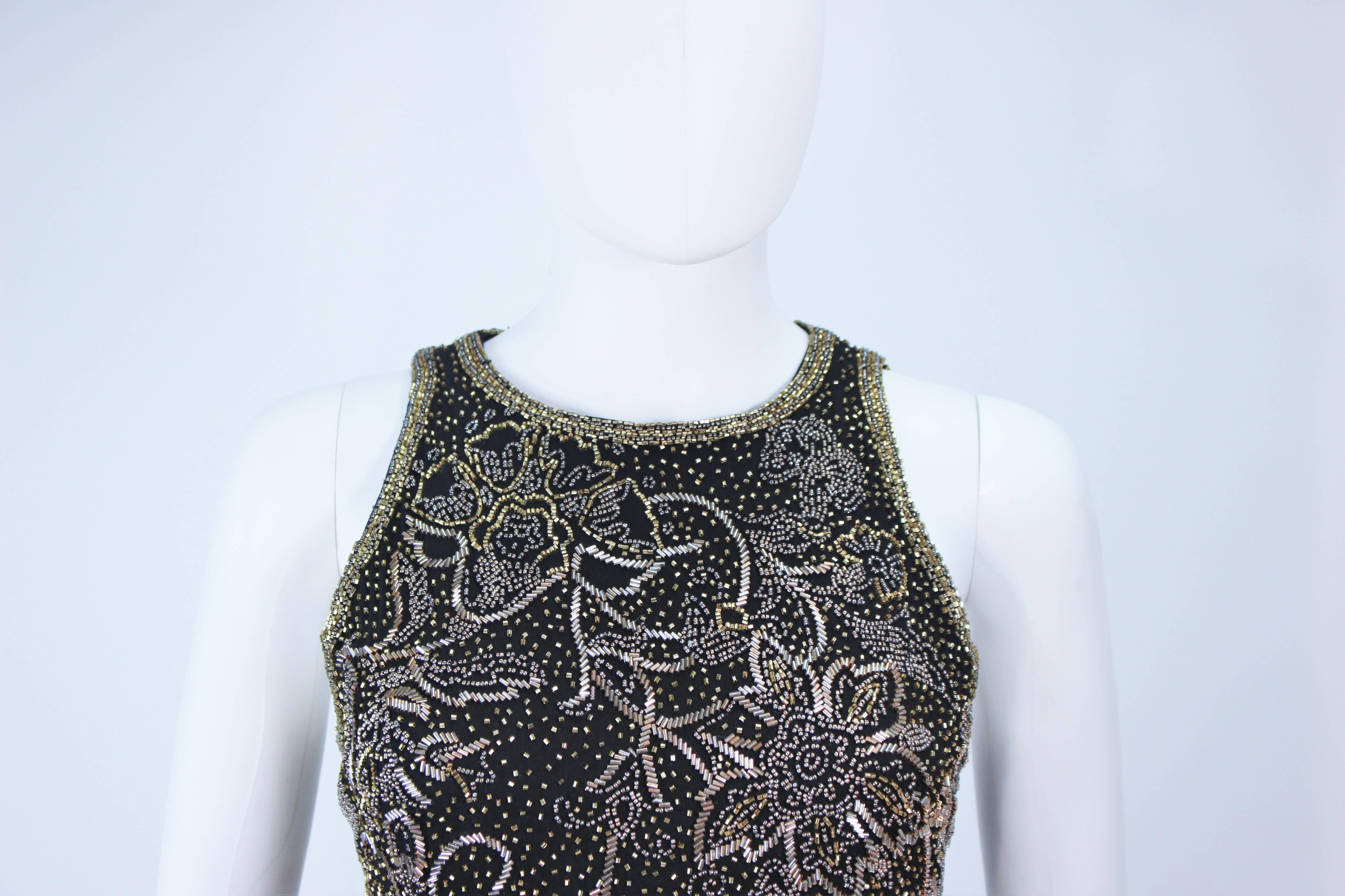 Women's OLEG CASSINI Black and Gold Beaded Gown Size 8 For Sale