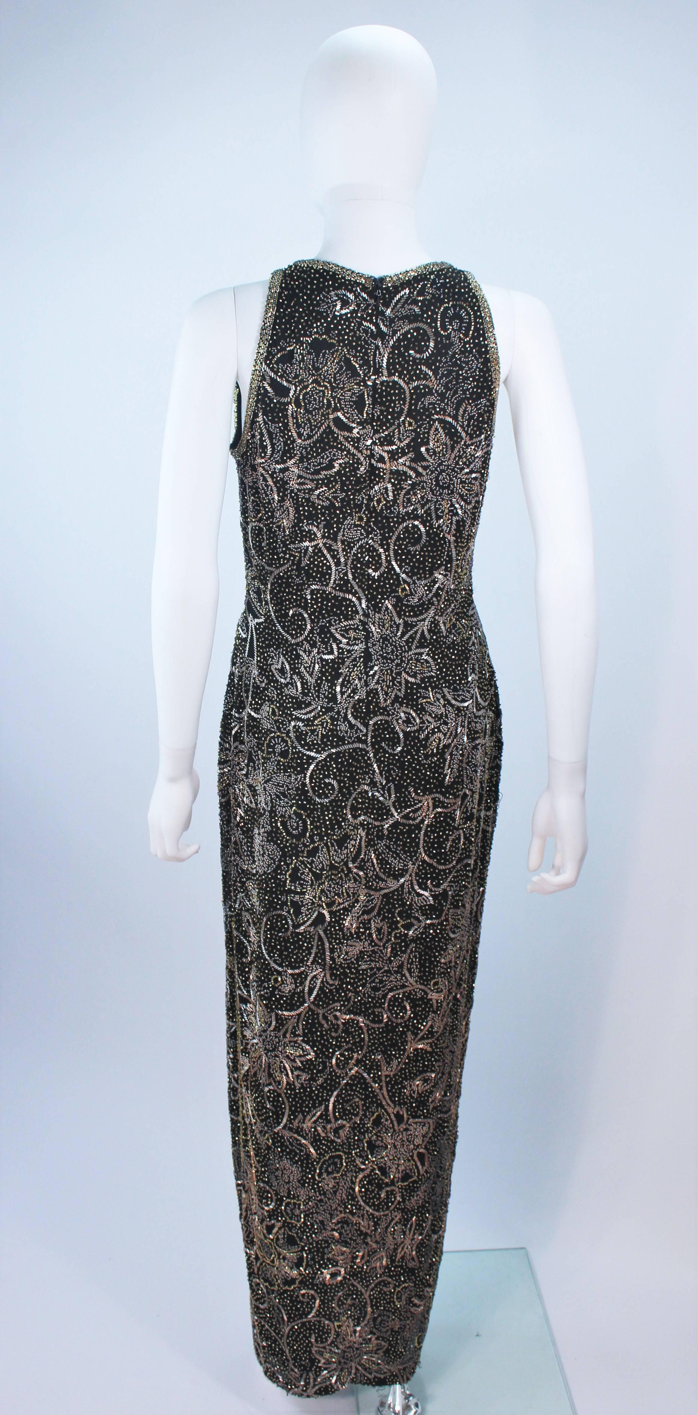 OLEG CASSINI Black and Gold Beaded Gown Size 8 For Sale 5