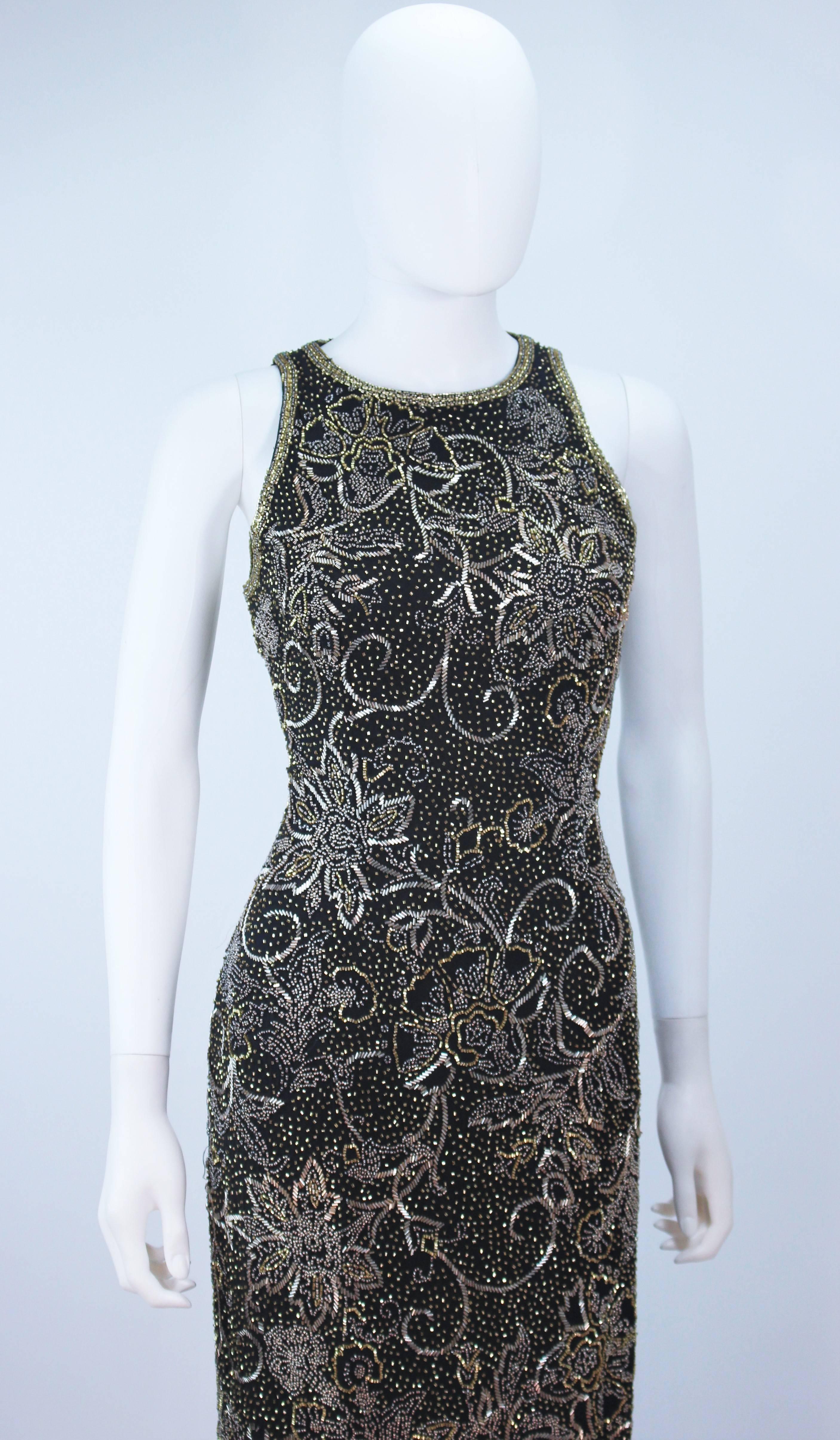 OLEG CASSINI Black and Gold Beaded Gown Size 8 For Sale 2