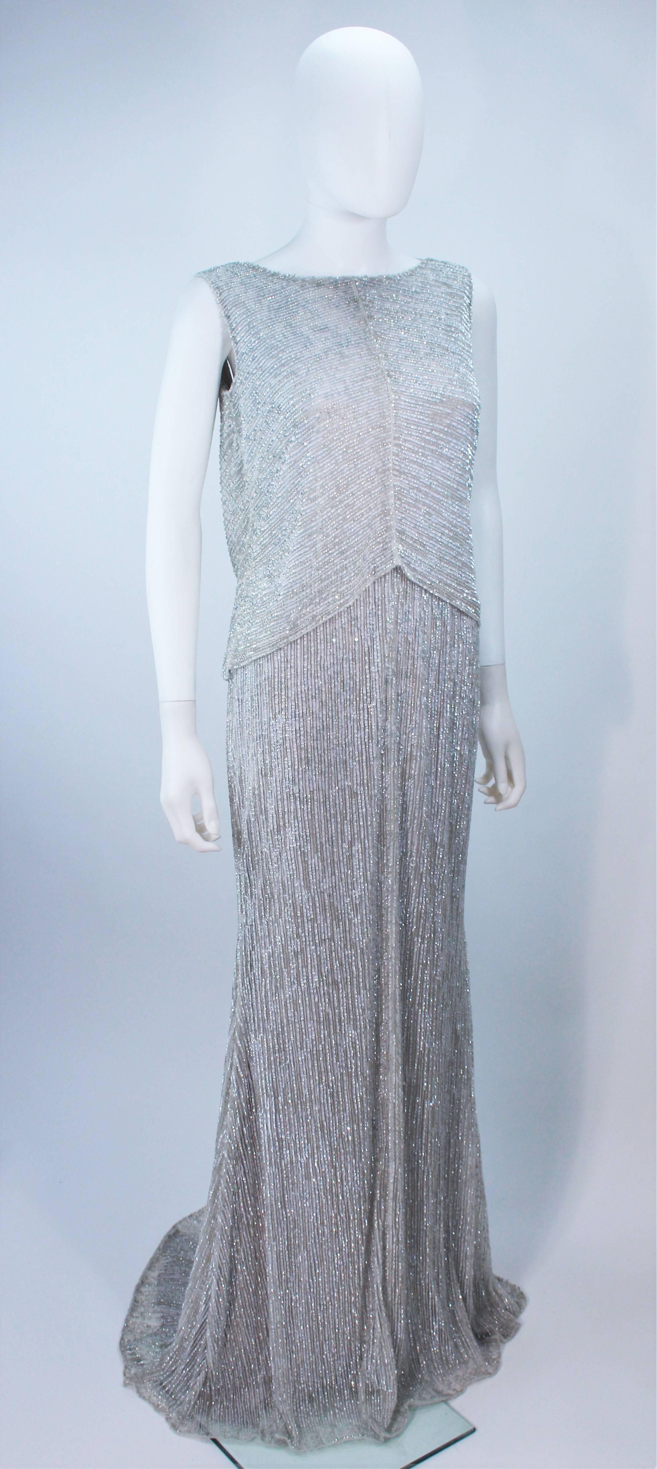 ESCADA Silver Beaded Gown with Draped Back Size 36 2