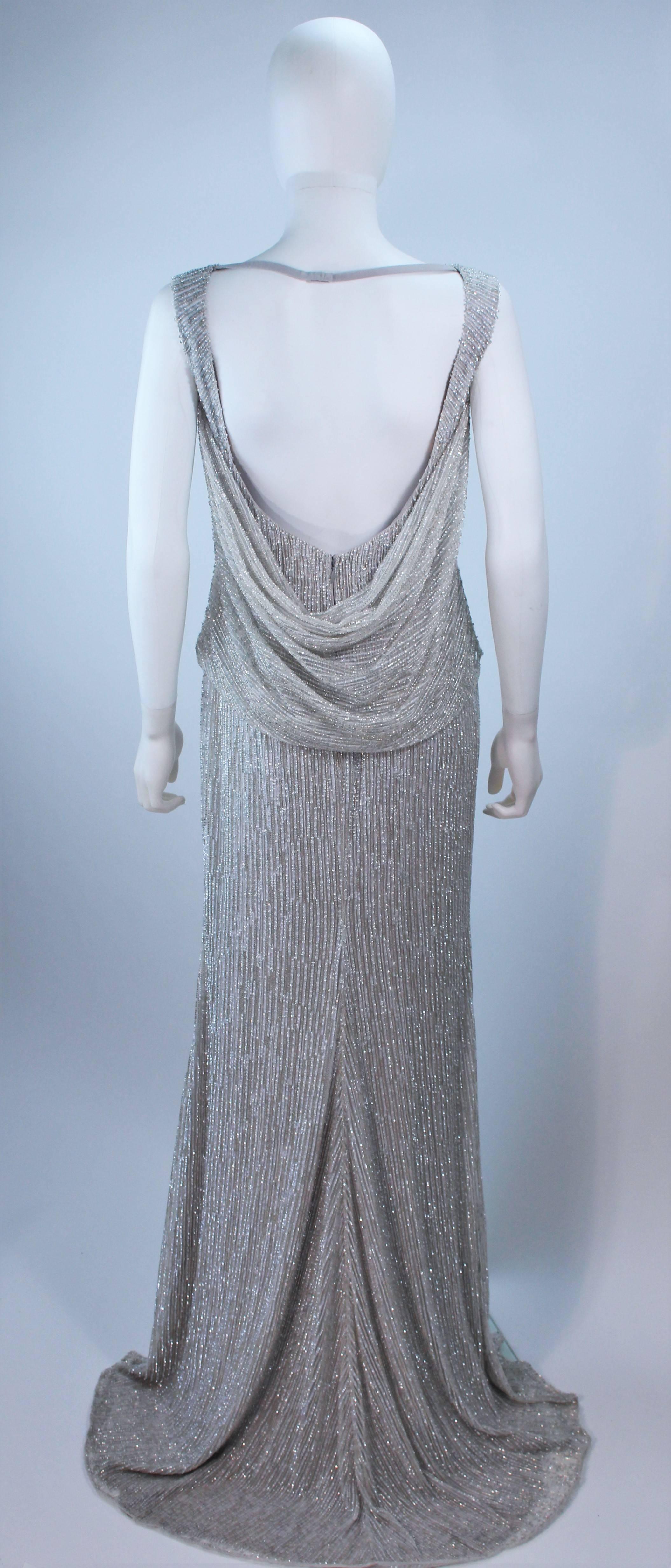 ESCADA Silver Beaded Gown with Draped Back Size 36 5