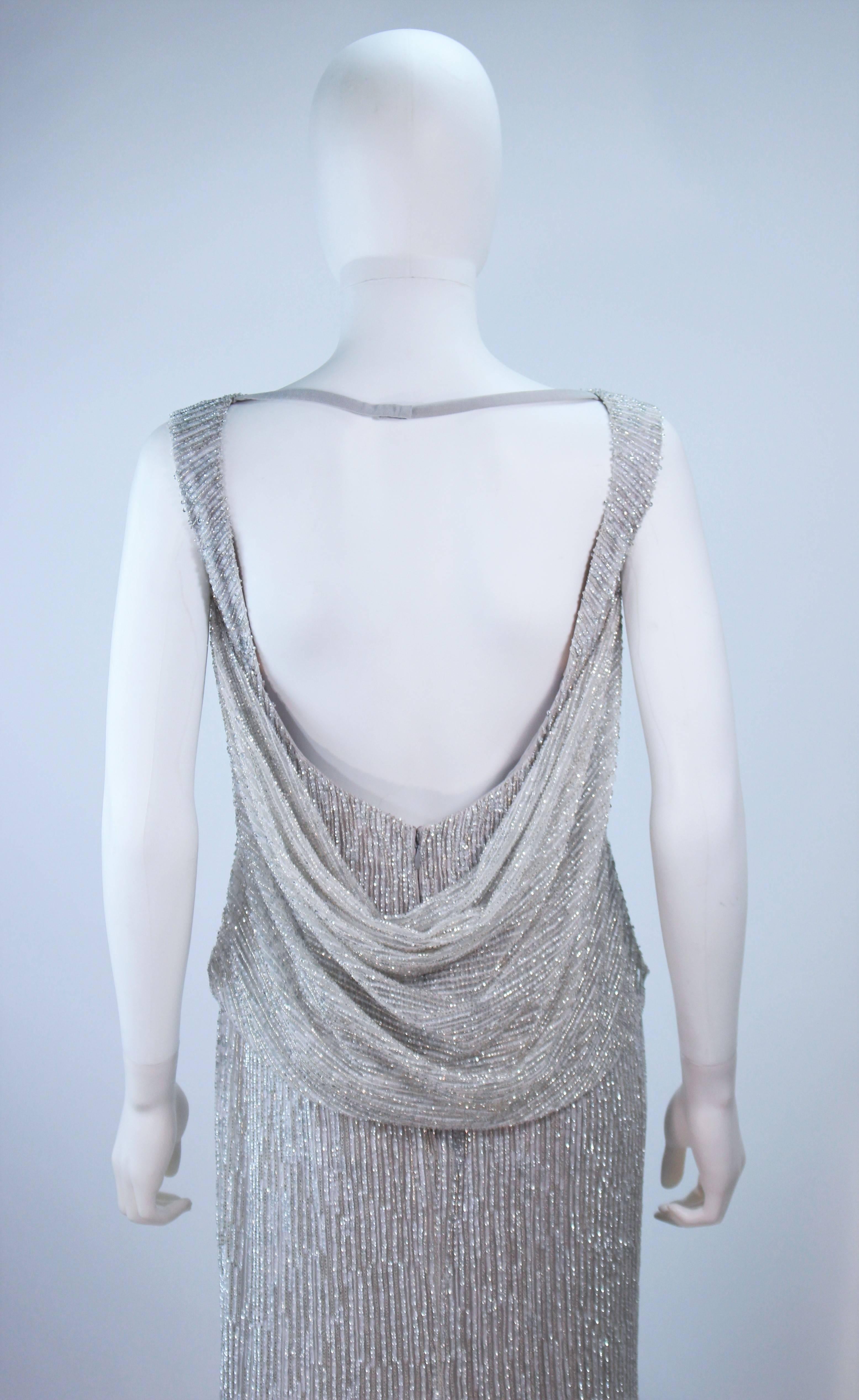 ESCADA Silver Beaded Gown with Draped Back Size 36 6