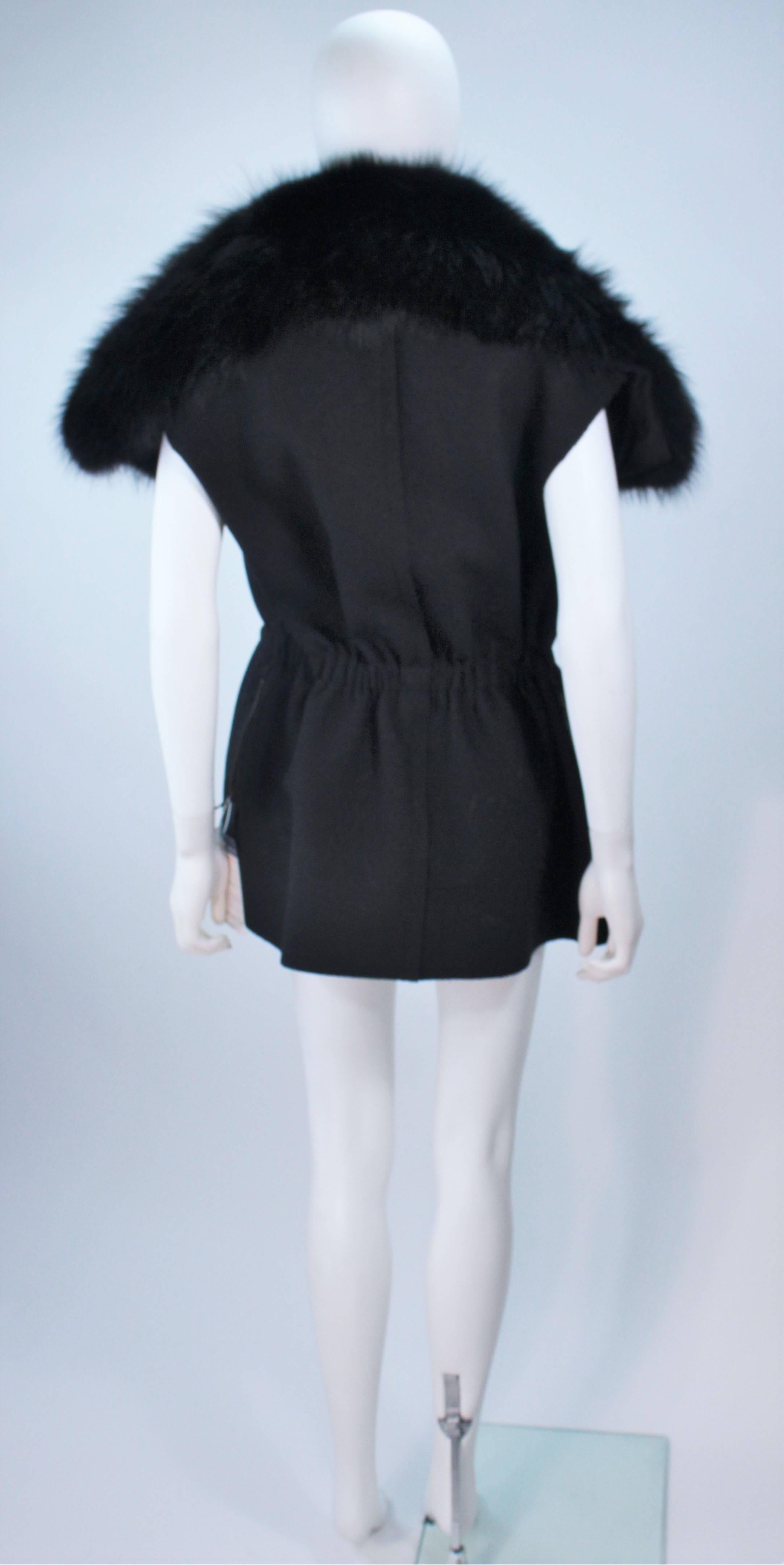 LANVIN Hiver Winter 2009 Black Fisher Fur Collar Wool Fitted Waist Vest Size 38 4