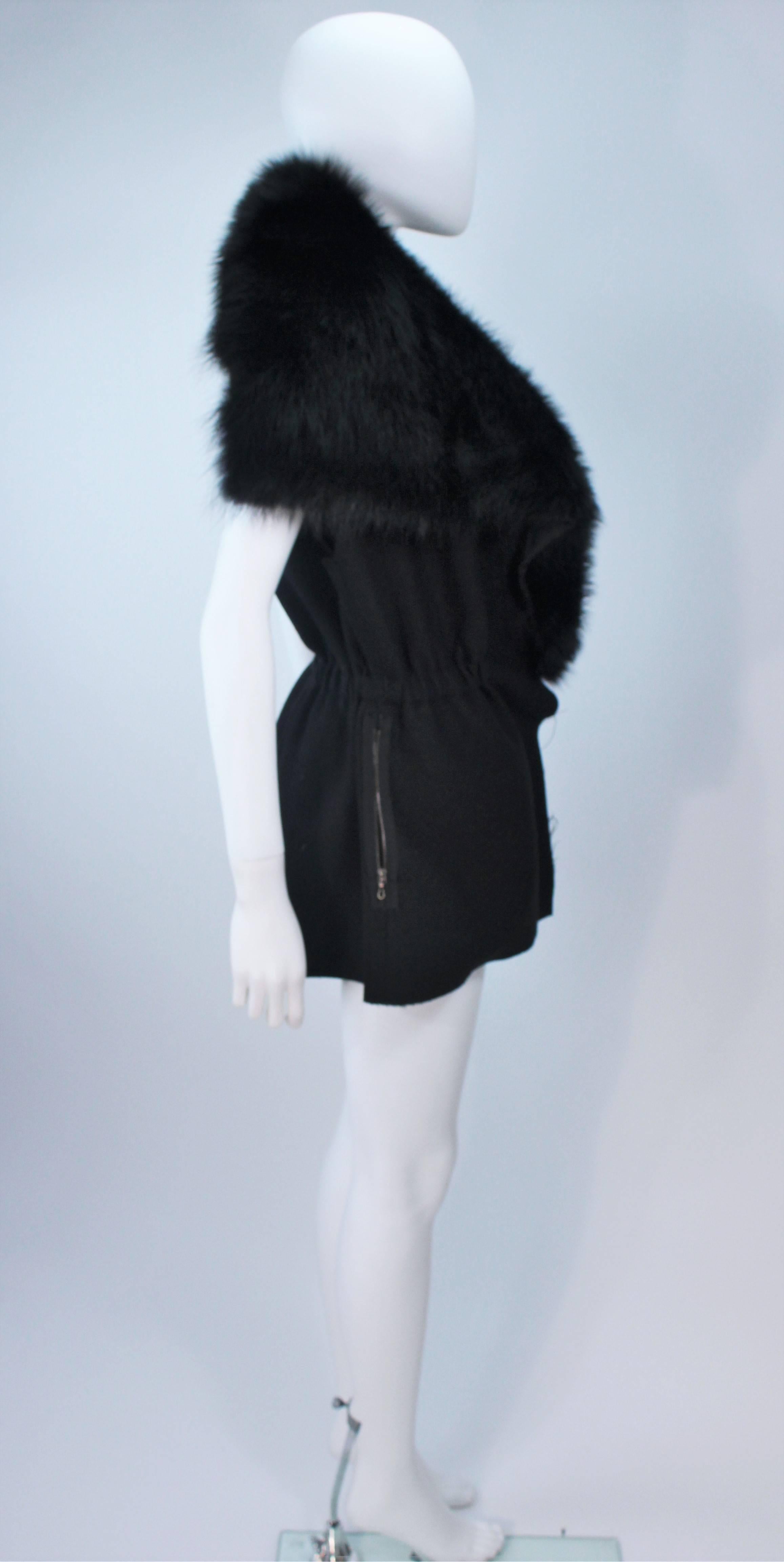 LANVIN Hiver Winter 2009 Black Fisher Fur Collar Wool Fitted Waist Vest Size 38 3