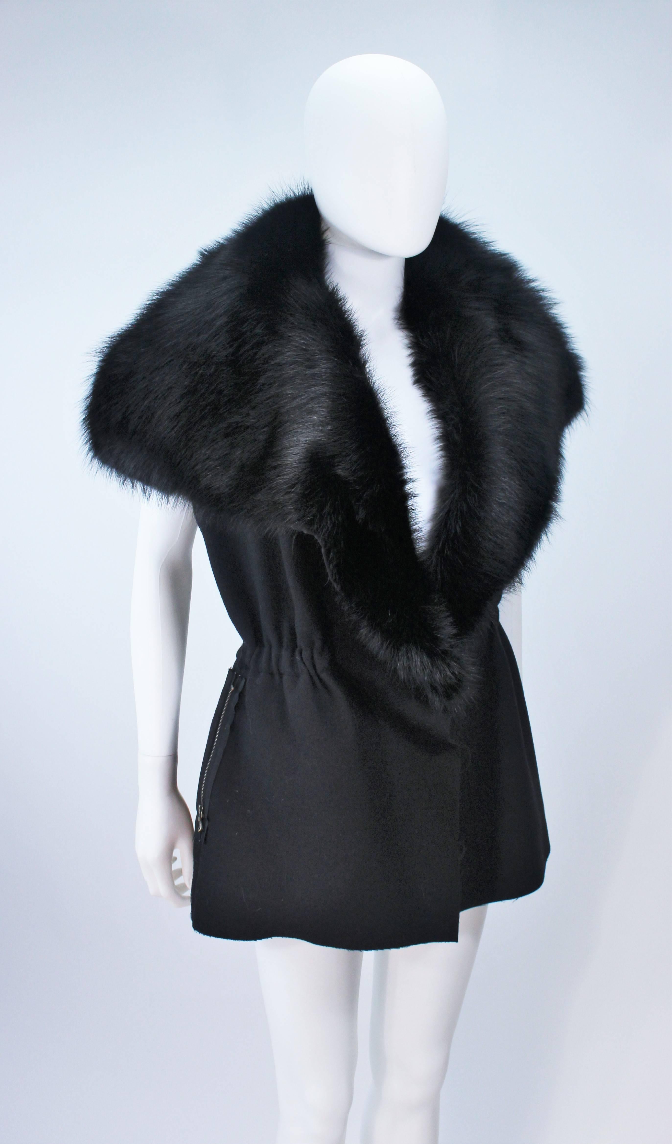 LANVIN Hiver Winter 2009 Black Fisher Fur Collar Wool Fitted Waist Vest Size 38 1