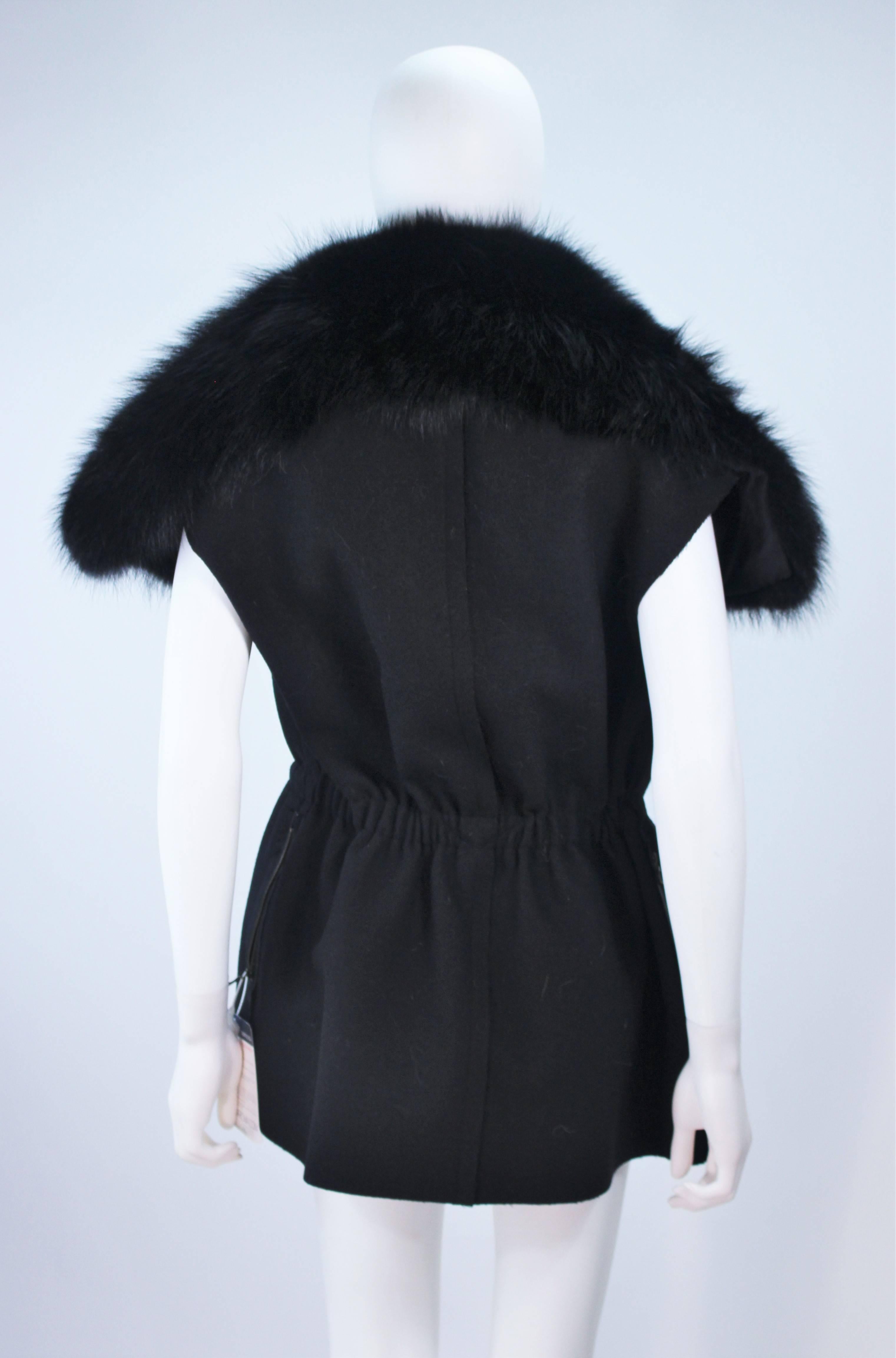 LANVIN Hiver Winter 2009 Black Fisher Fur Collar Wool Fitted Waist Vest Size 38 5