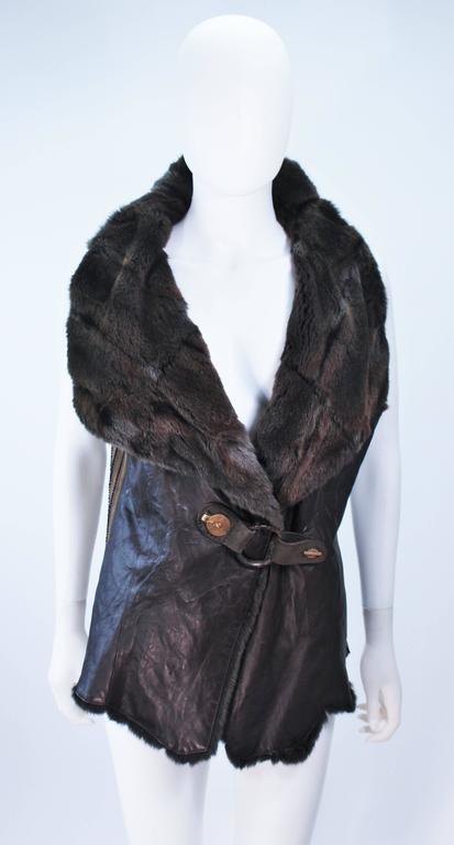 ANNA TRZEBINSKI Brown Leather Drape Collar Fur Vest Size 44 For Sale at ...