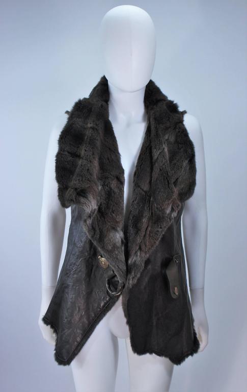 ANNA TRZEBINSKI Brown Leather Drape Collar Fur Vest Size 44 For Sale at ...
