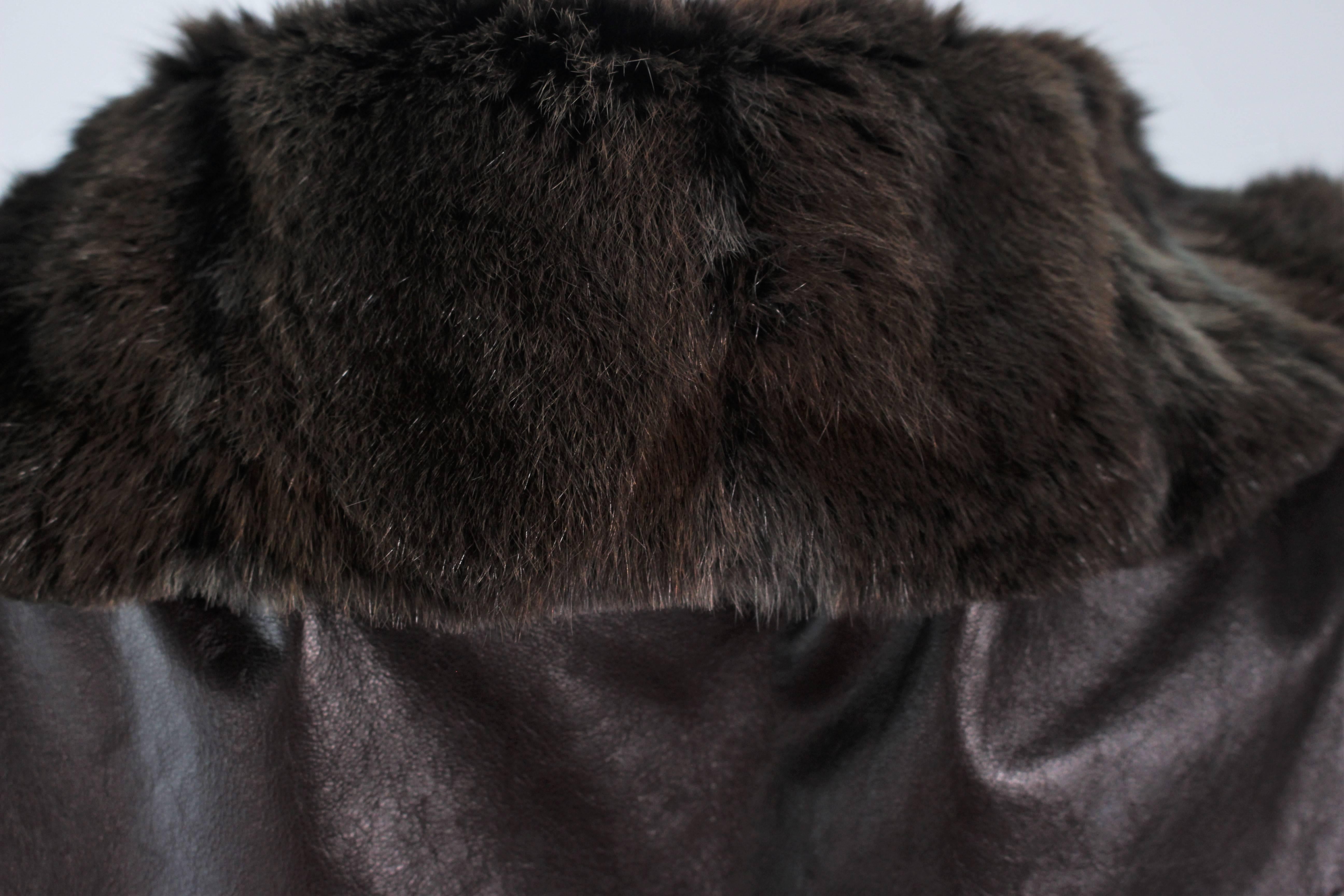 ANNA TRZEBINSKI Brown Leather Drape Collar Fur Vest Size 44 For Sale 4