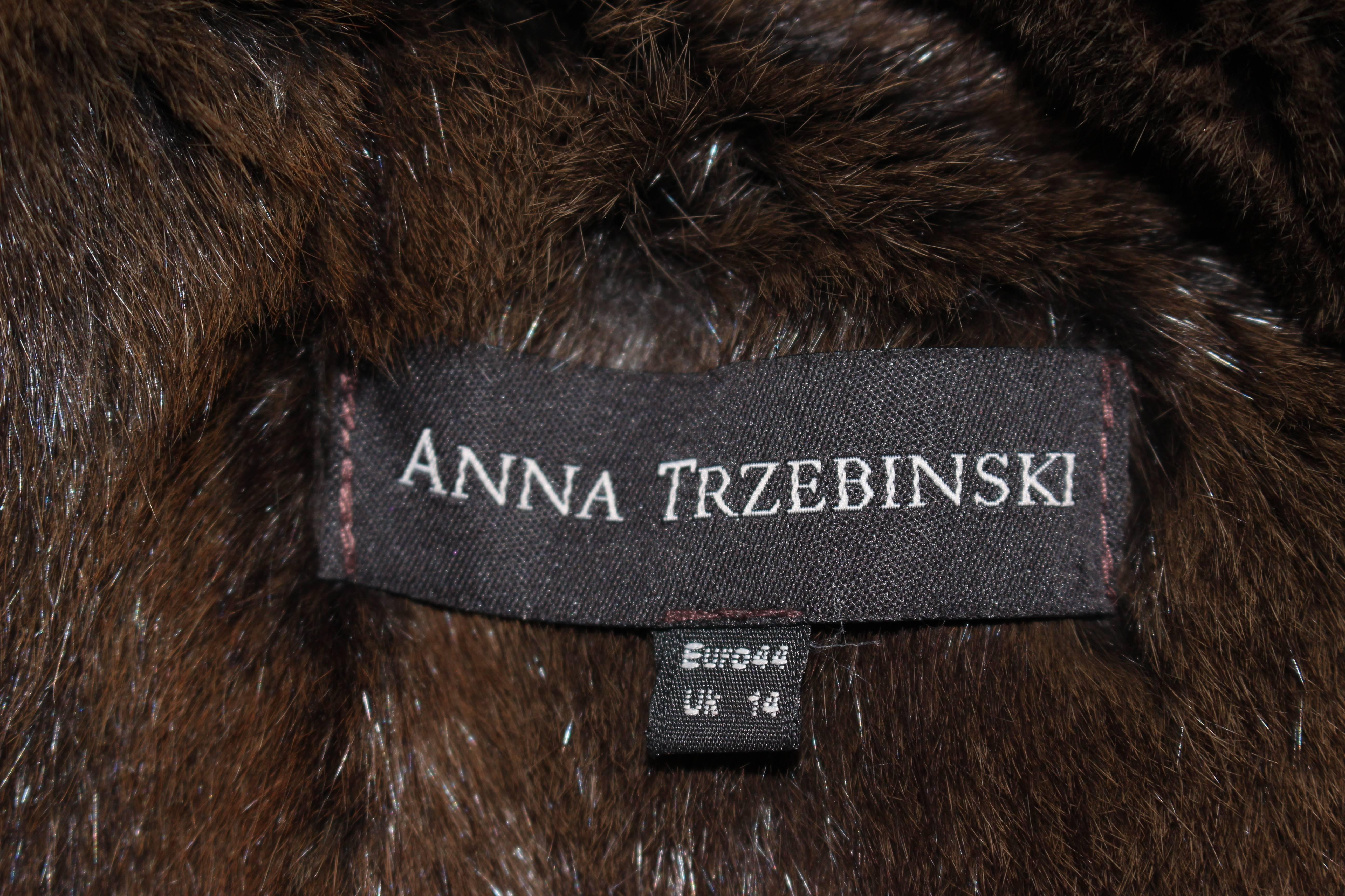 ANNA TRZEBINSKI Brown Leather Drape Collar Fur Vest Size 44 For Sale 5