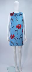 MIU MIU Blue with Red Floral Print Shift Dress Size 36 NWT
