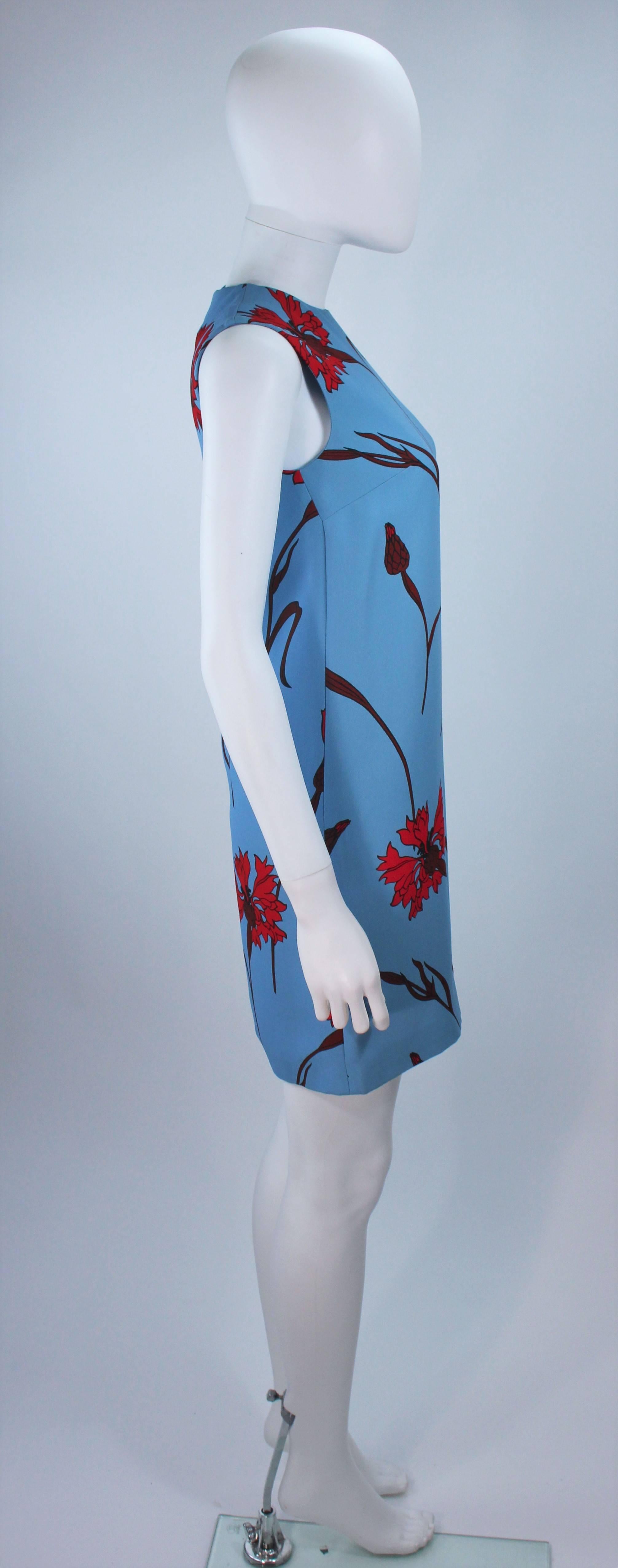 MIU MIU Blue with Red Floral Print Shift Dress Size 36 NWT In New Condition In Los Angeles, CA