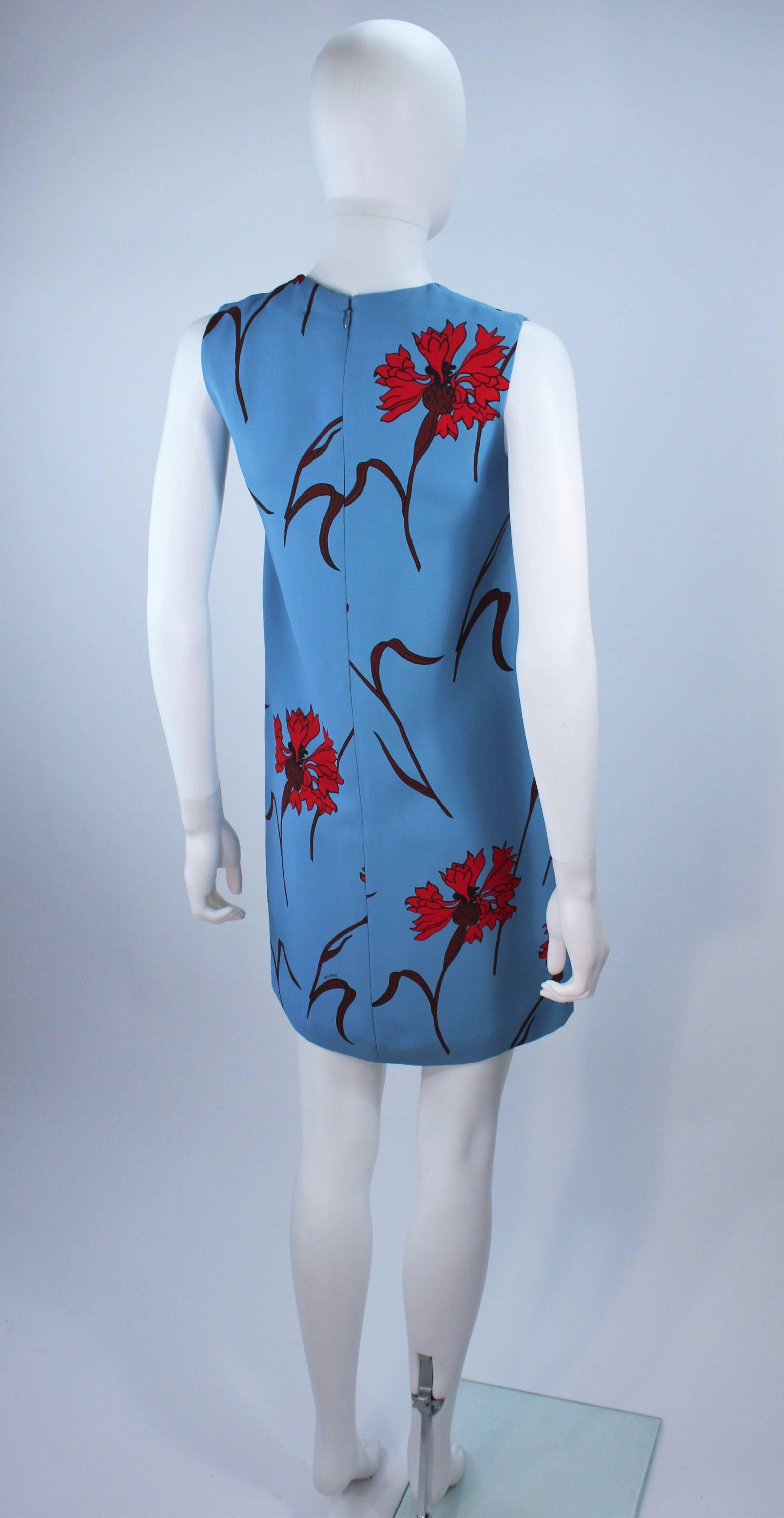 Women's MIU MIU Blue with Red Floral Print Shift Dress Size 36 NWT