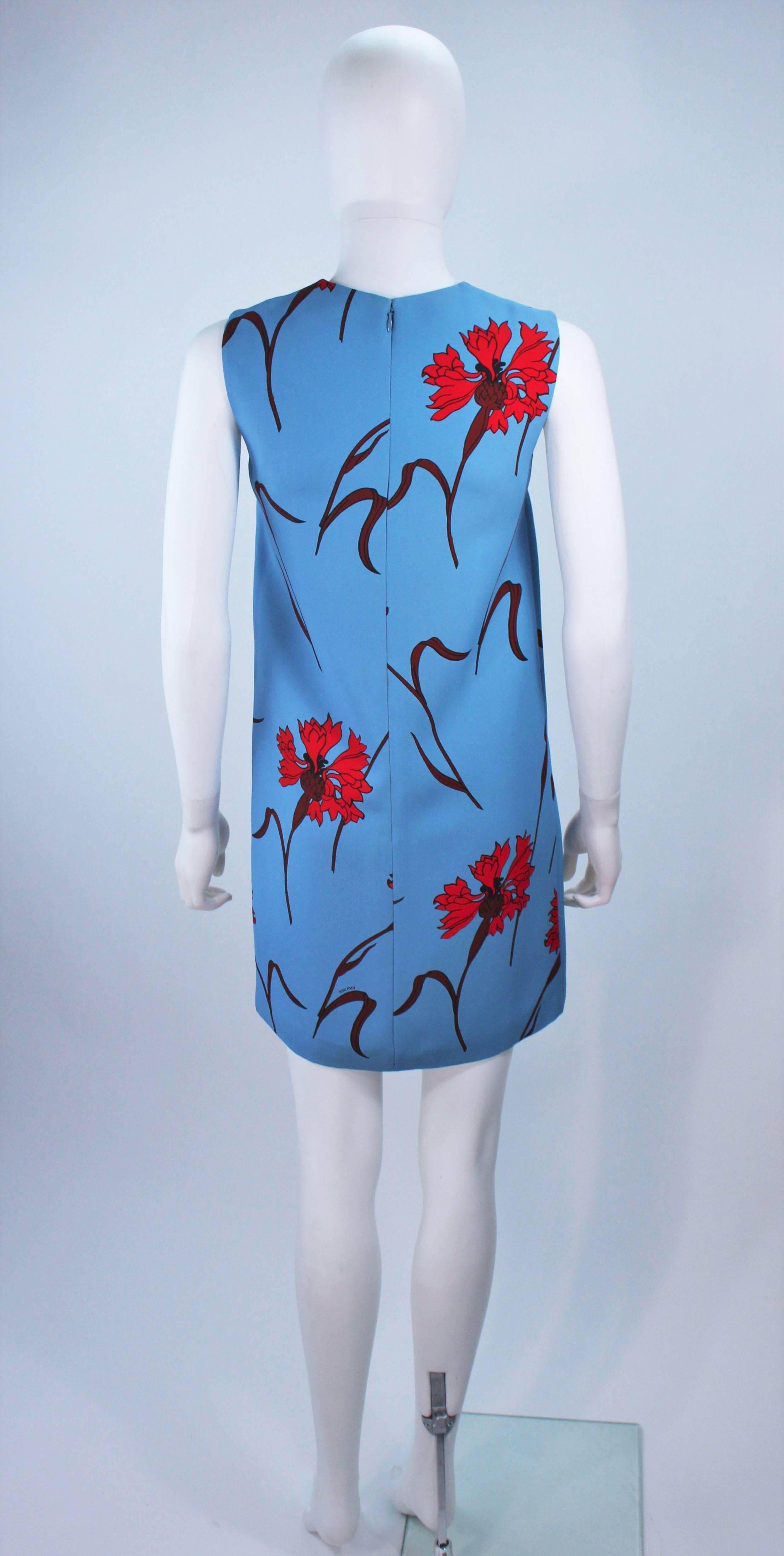 MIU MIU Blue with Red Floral Print Shift Dress Size 36 NWT 1
