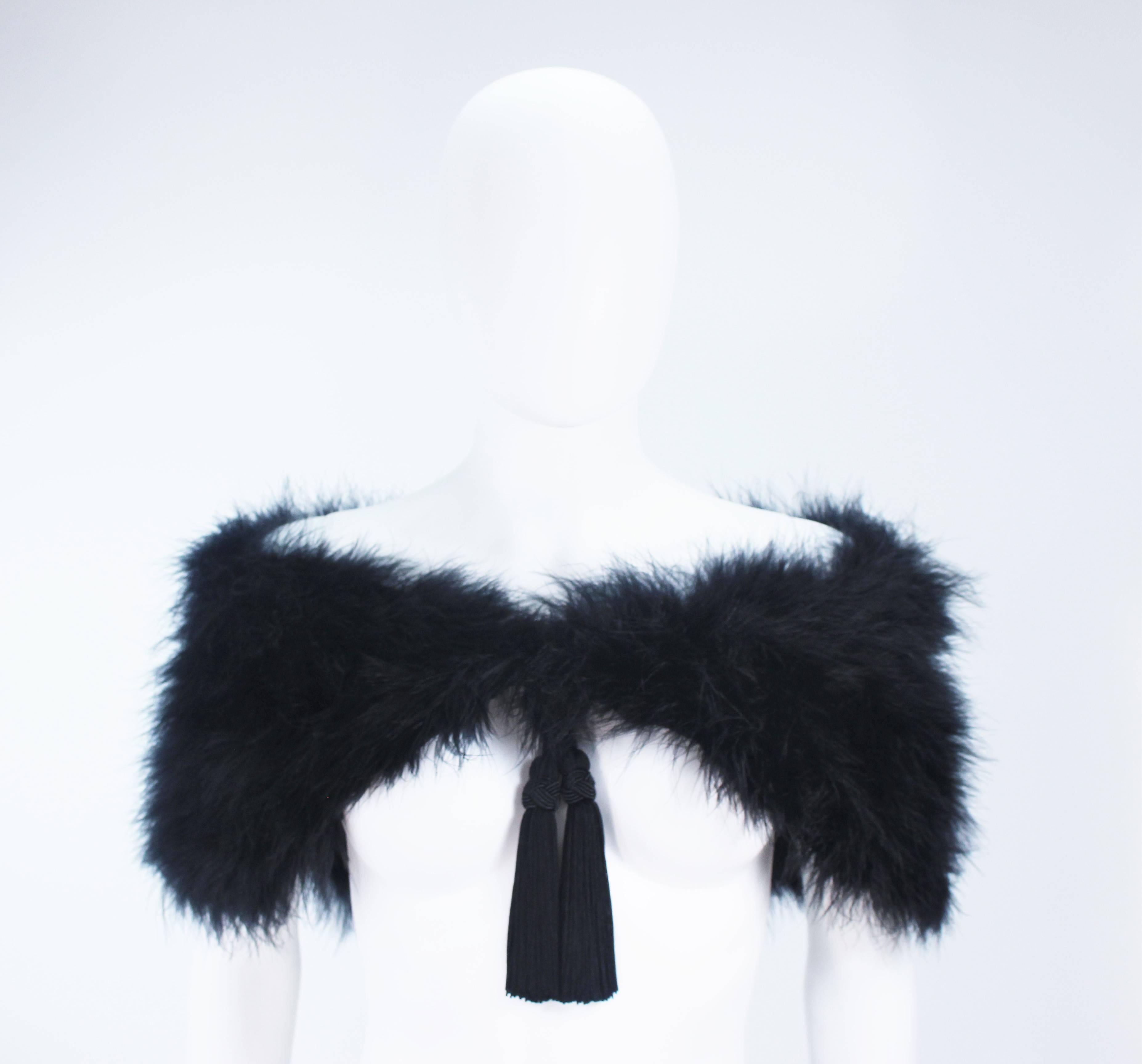 ELIZABETH MASON COUTURE Black Marabou Caplet with Silk Lining and Tassels  In Excellent Condition For Sale In Los Angeles, CA