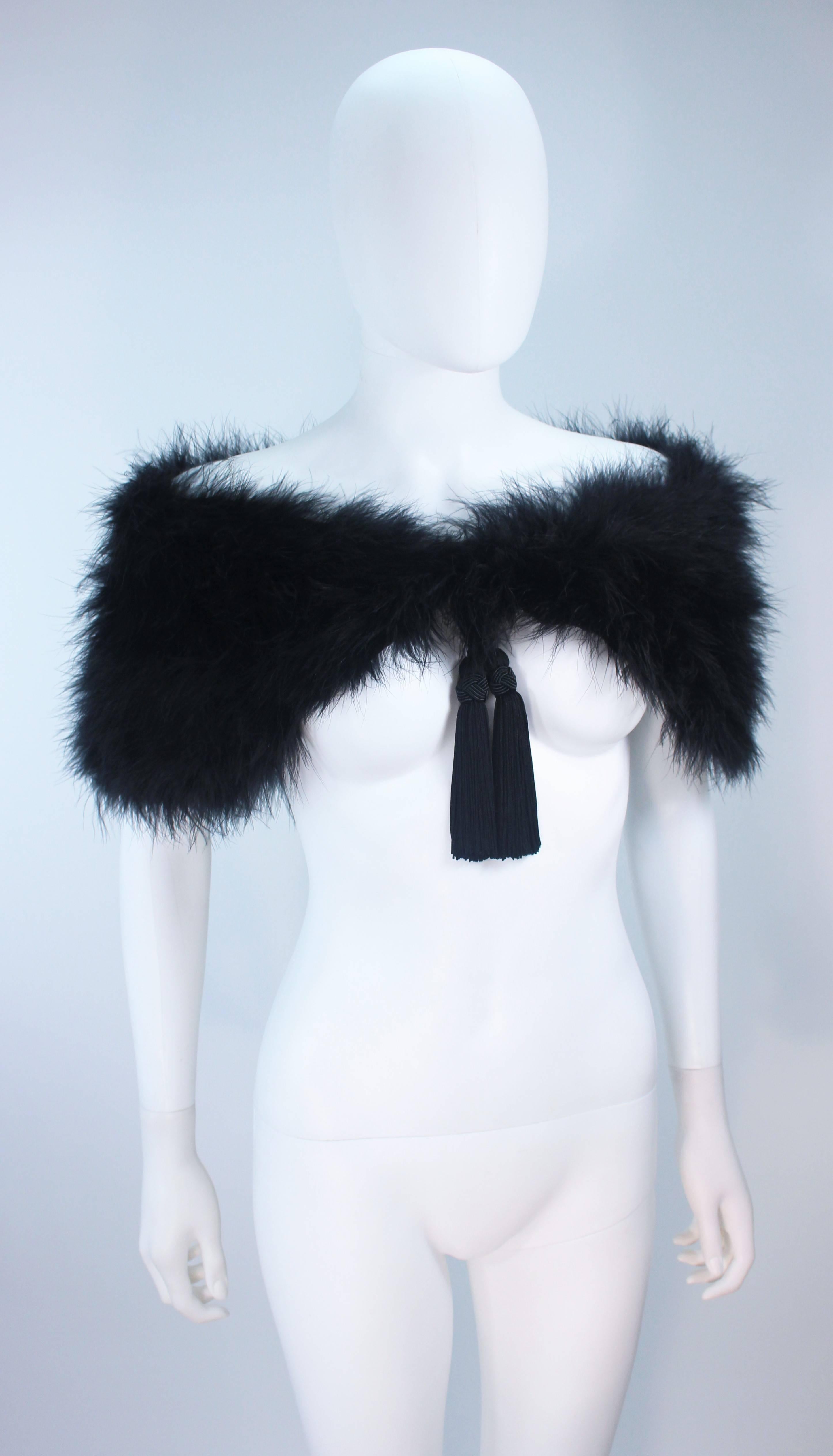 Women's ELIZABETH MASON COUTURE Black Marabou Caplet with Silk Lining and Tassels  For Sale