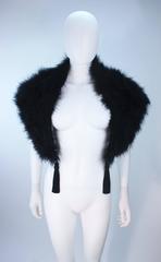 ELIZABETH MASON COUTURE Black Marabou Caplet with Silk Lining and Tassels