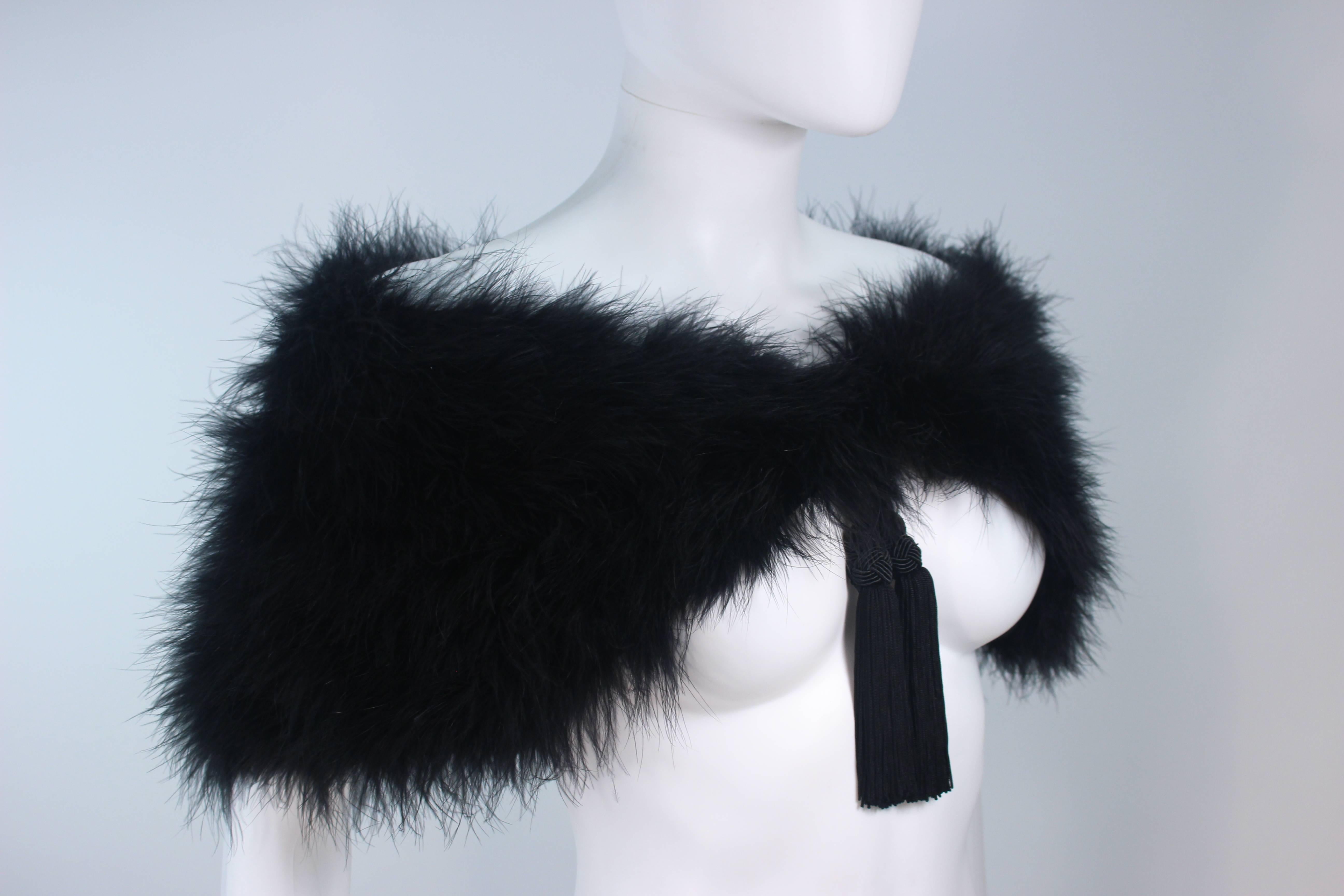 ELIZABETH MASON COUTURE Black Marabou Caplet with Silk Lining and Tassels  For Sale 1