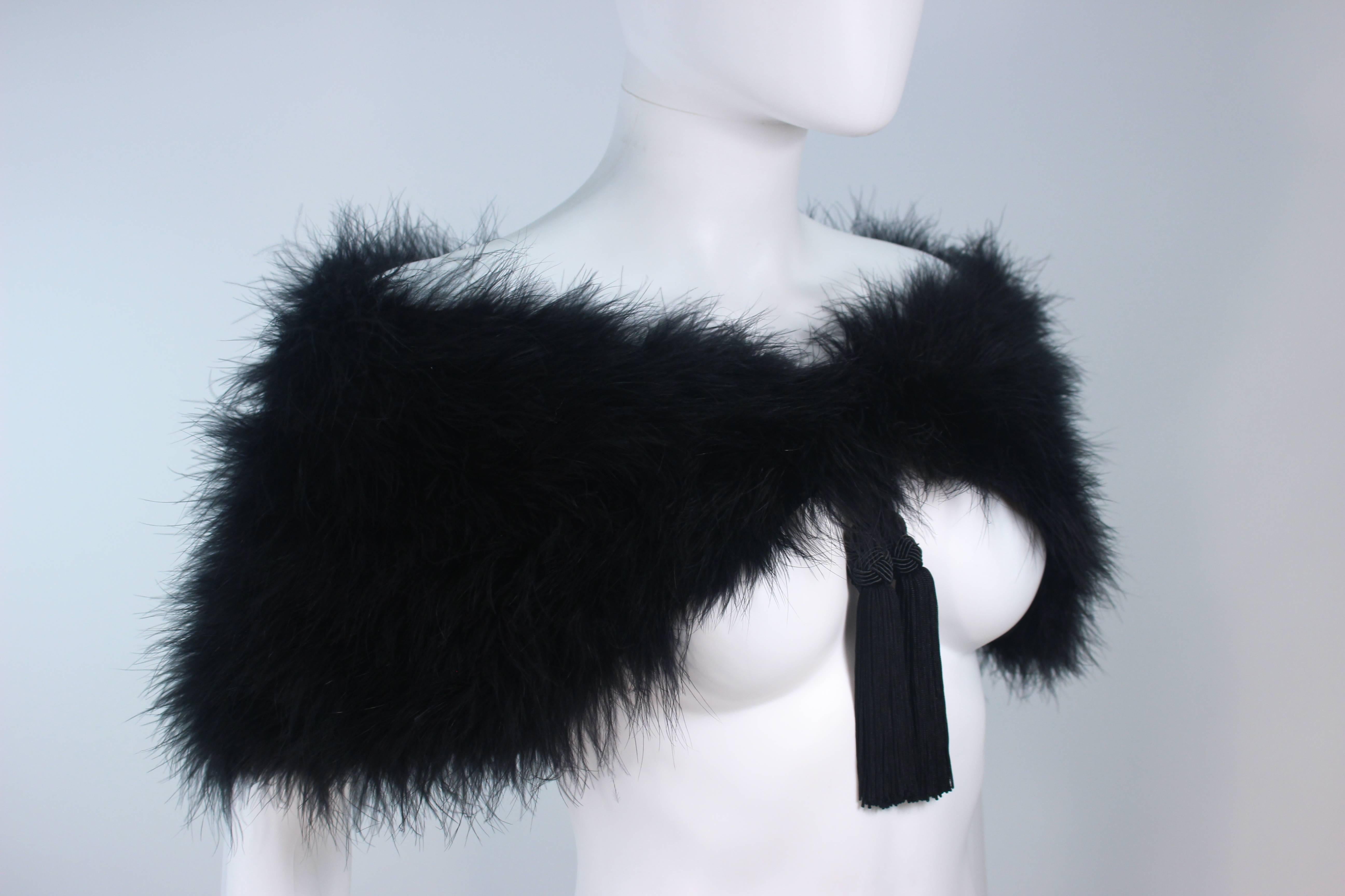 ELIZABETH MASON COUTURE Black Marabou Caplet with Silk Lining and Tassels For Sale 1