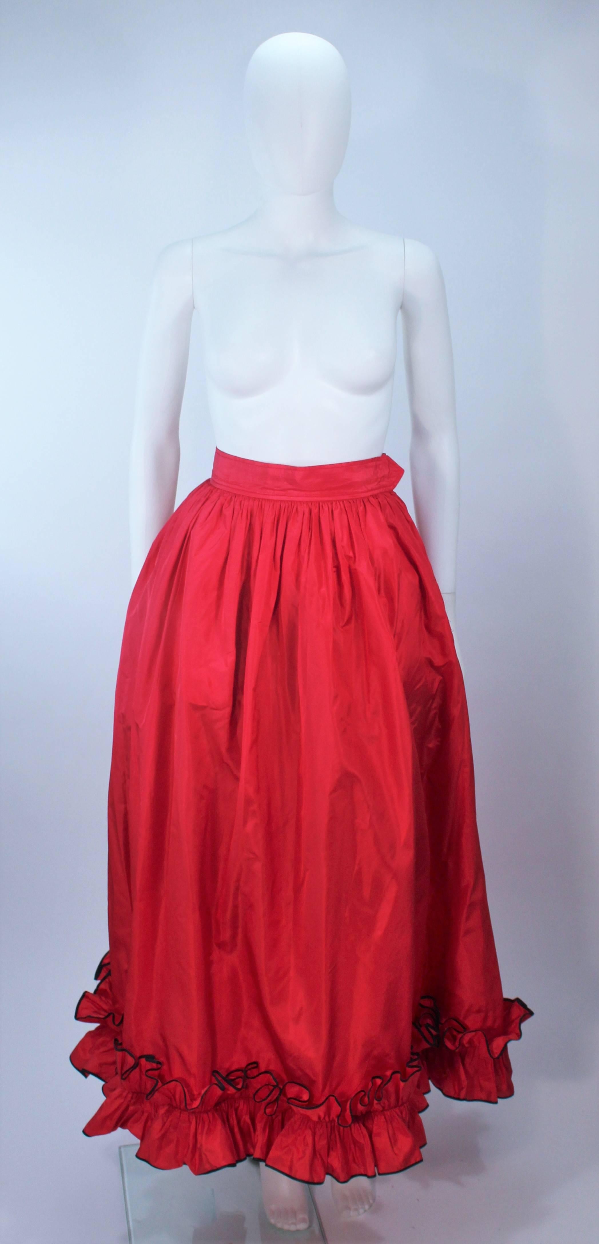 YVES SAINT LAURENT 1970's Red Satin Ruffled Ensemble with Black Trim Size 40 For Sale 4