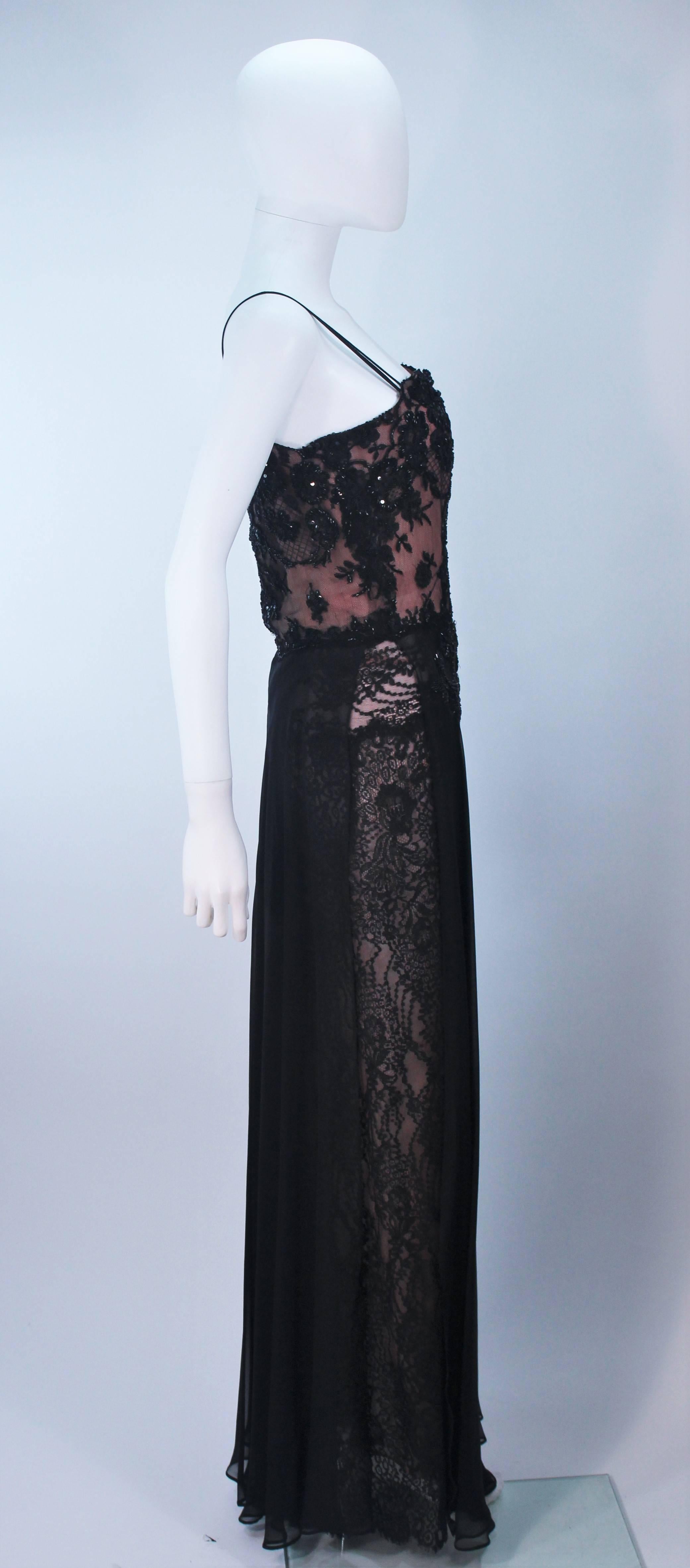 FE ZANDI Beverly Hills Beaded Black Lace Chiffon Gown Size 4 6 For Sale 2