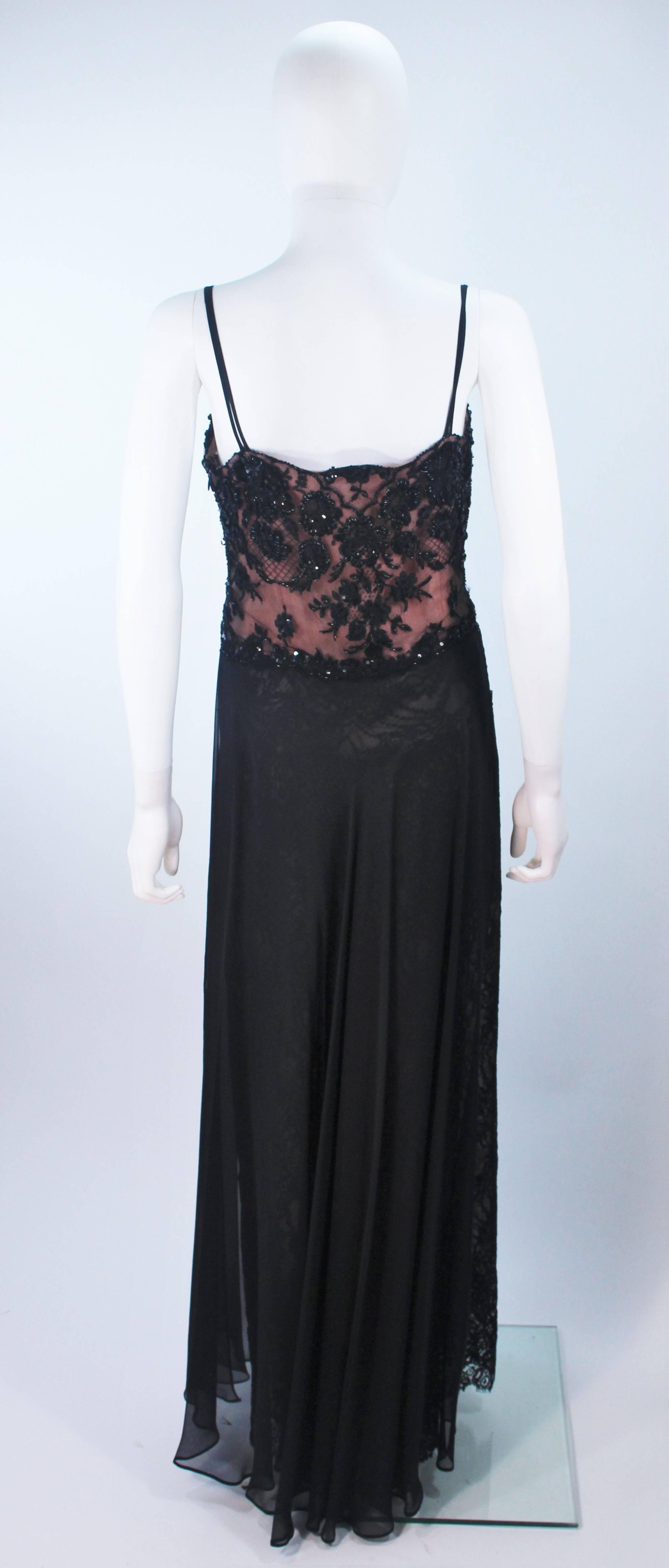 FE ZANDI Beverly Hills Beaded Black Lace Chiffon Gown Size 4 6 For Sale 4