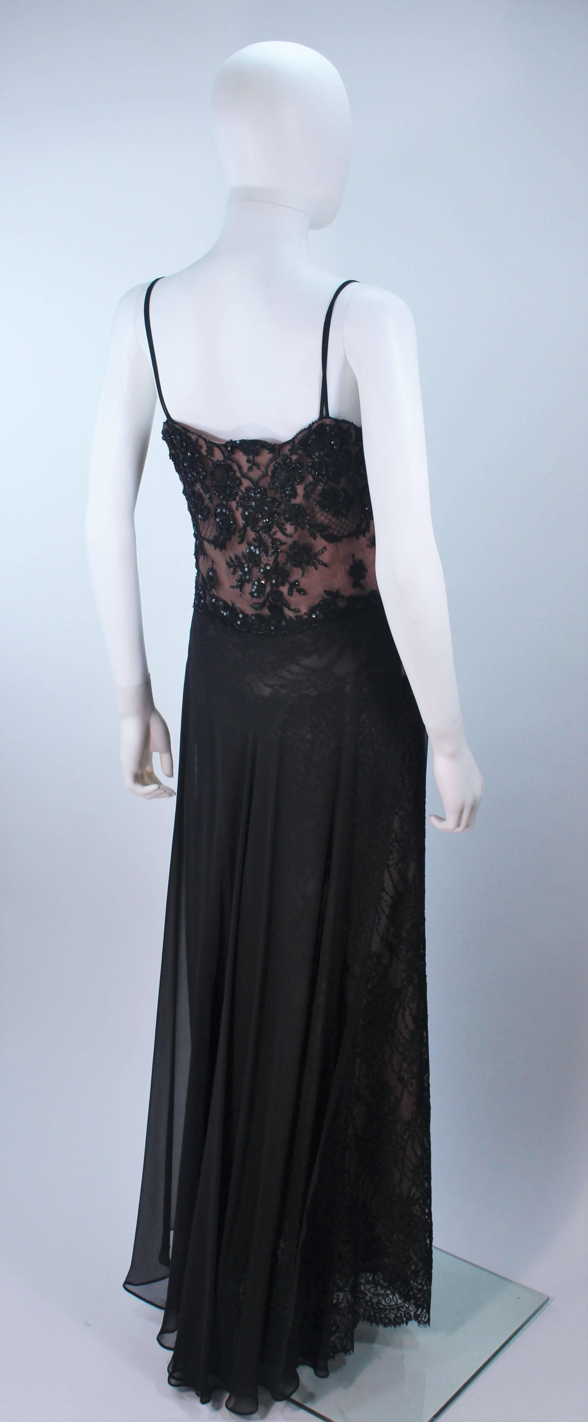 FE ZANDI Beverly Hills Beaded Black Lace Chiffon Gown Size 4 6 For Sale 3