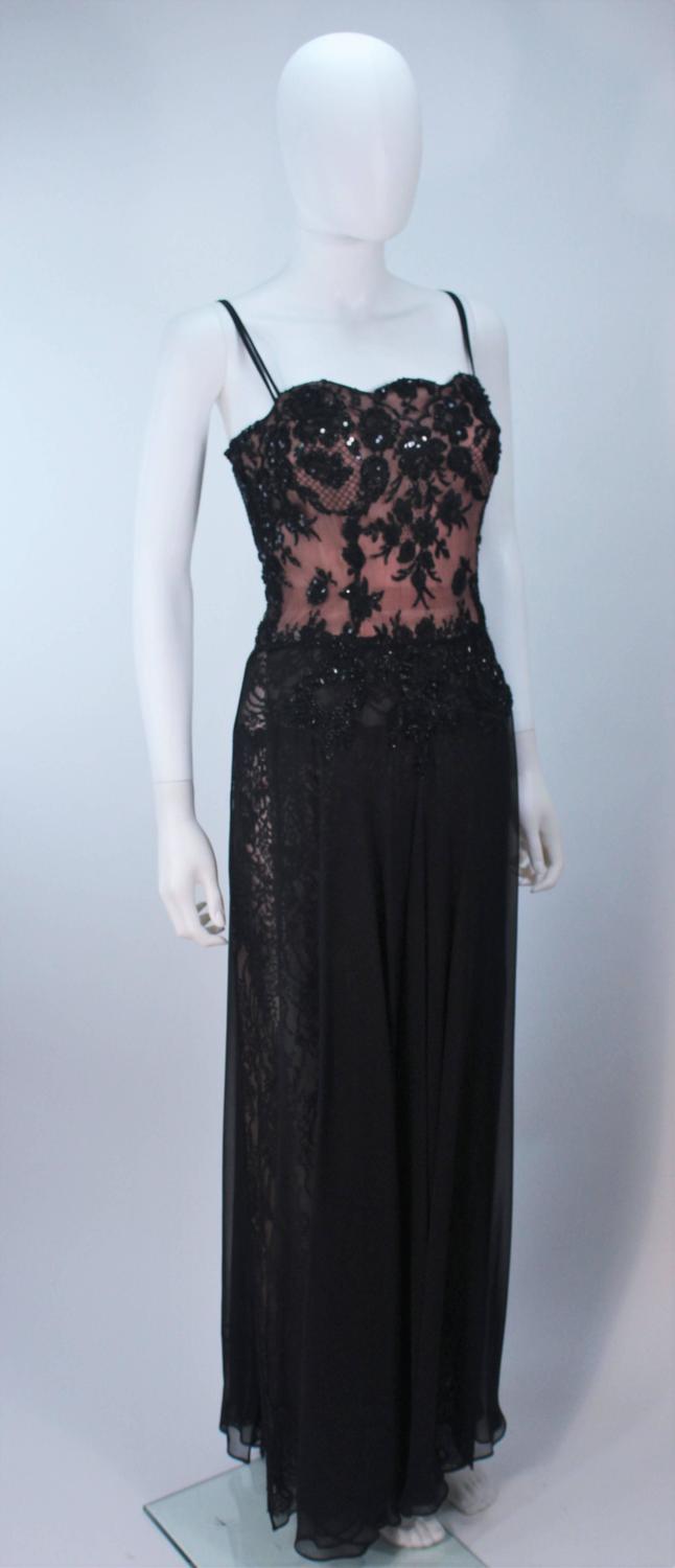 FE ZANDI Beverly Hills Beaded Black Lace Chiffon Gown Size 4 6 For Sale ...