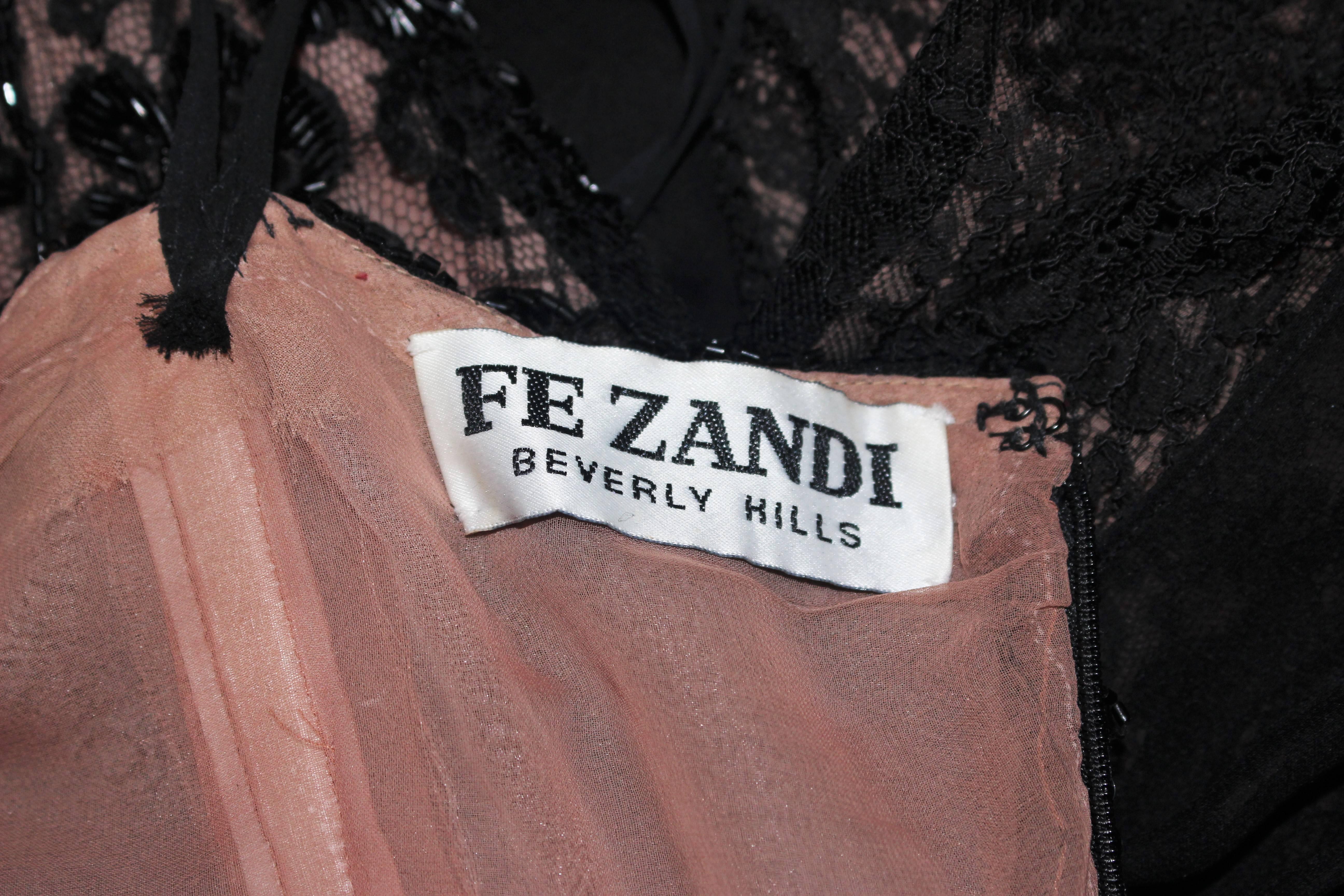 FE ZANDI Beverly Hills Beaded Black Lace Chiffon Gown Size 4 6 For Sale 5