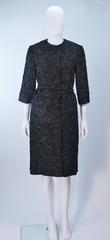 HAUTE COUTURE INTERNATIONAL 1960's Black Beaded Sequin Coat with Belt Size 6