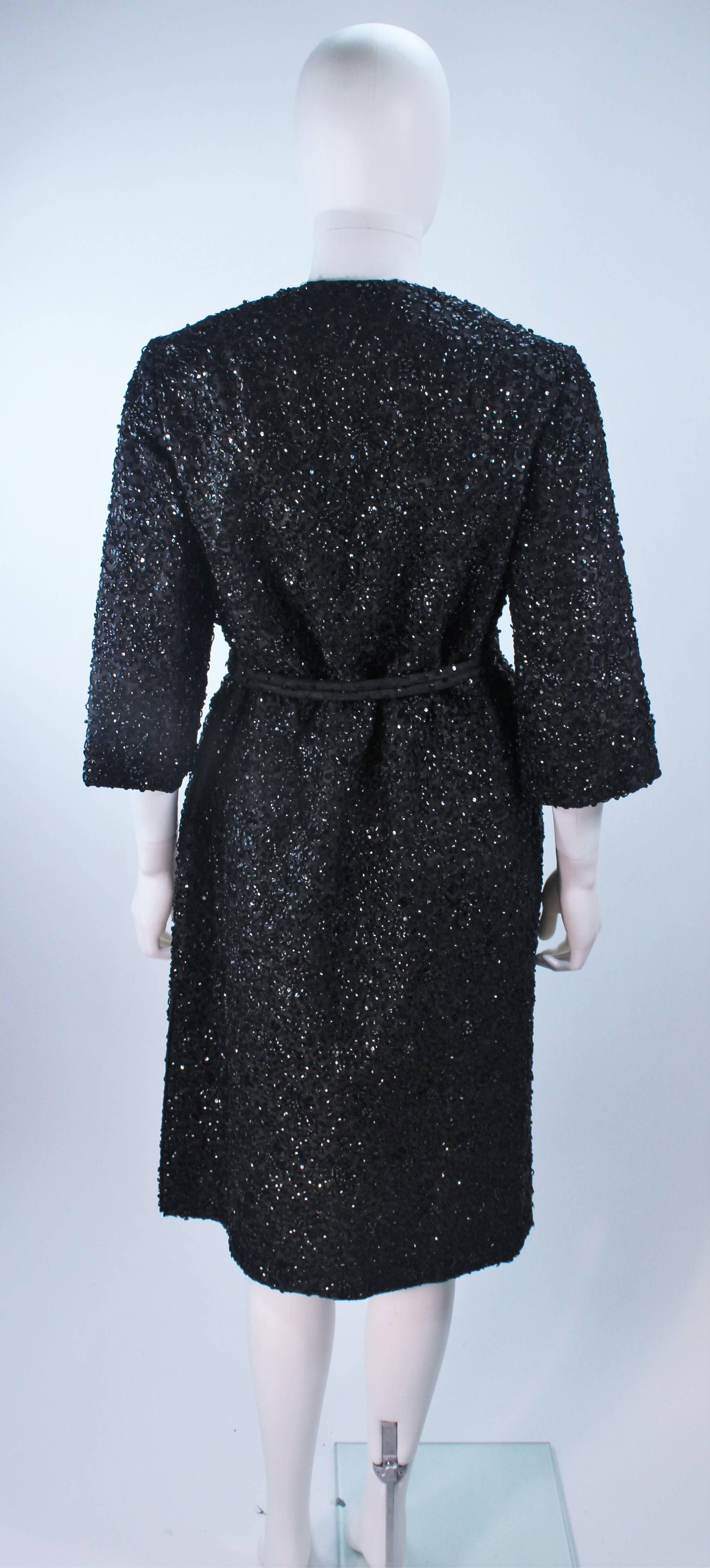 HAUTE COUTURE INTERNATIONAL 1960's Black Beaded Sequin Coat with Belt Size 6 For Sale 4